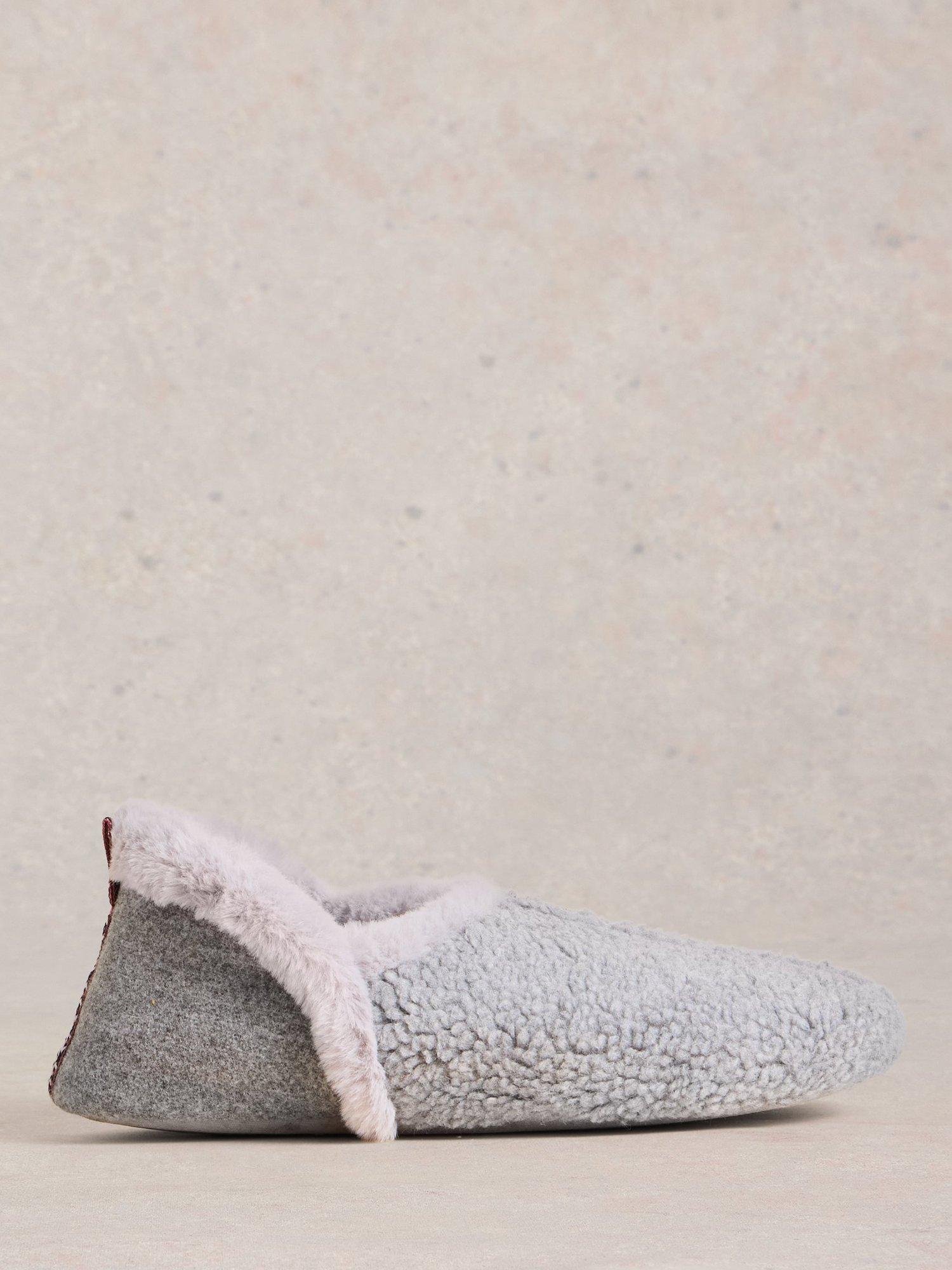 Product image 1 of 4, which shows White Stuff Reya Faux Fur Slippers, Mid Grey, 3