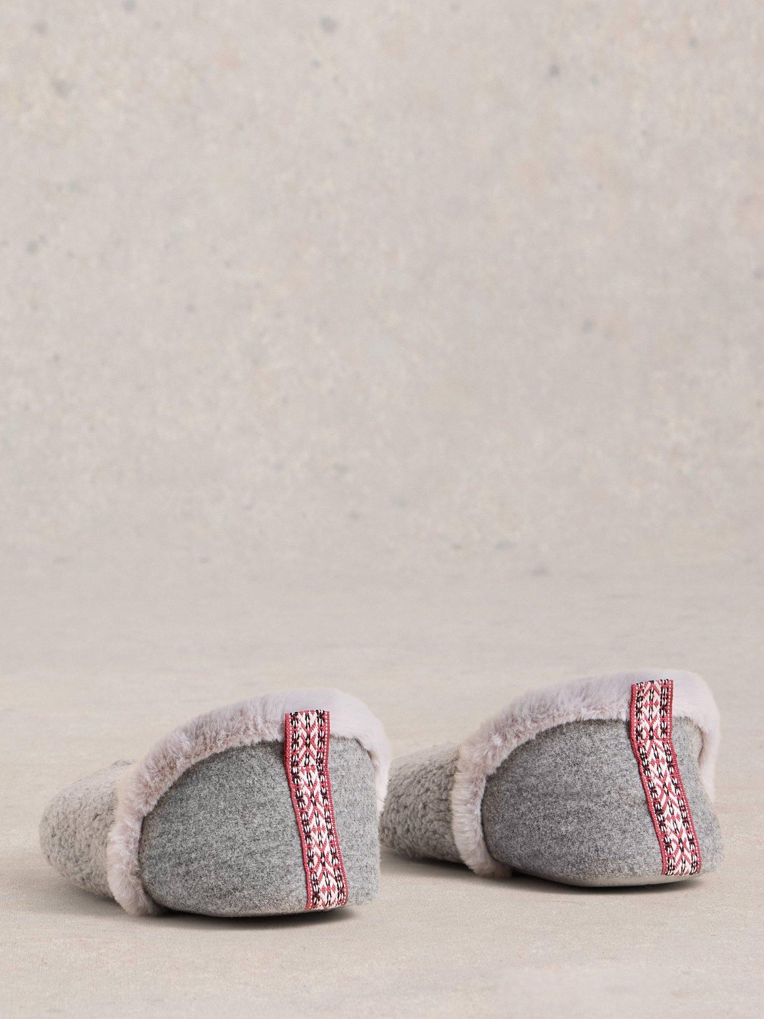 Product image 2 of 4, which shows White Stuff Reya Faux Fur Slippers, Mid Grey, 3