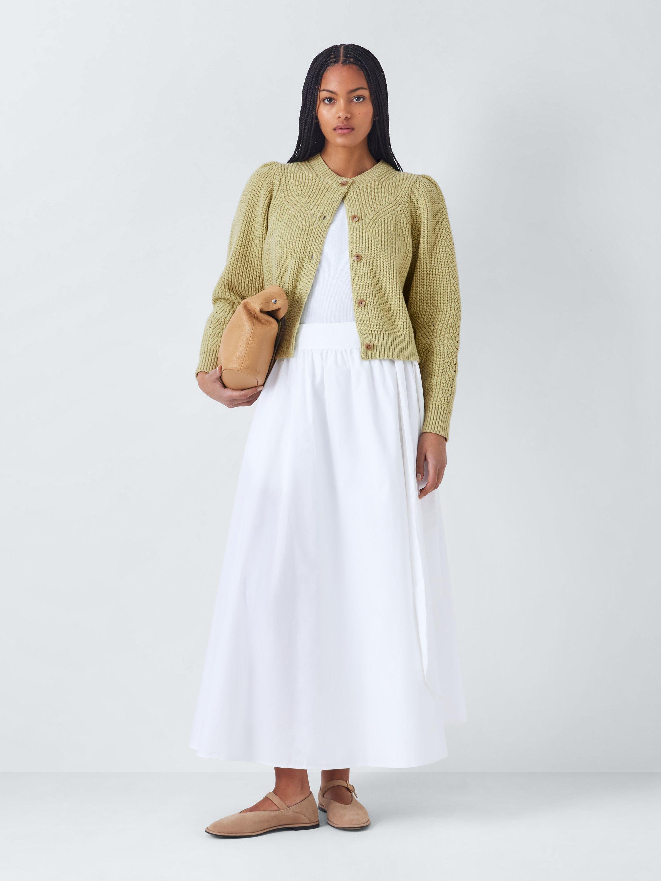 Product image 3 of 6, which shows John Lewis Rib Knit Wool Cotton Blend Cardigan, Green, 18