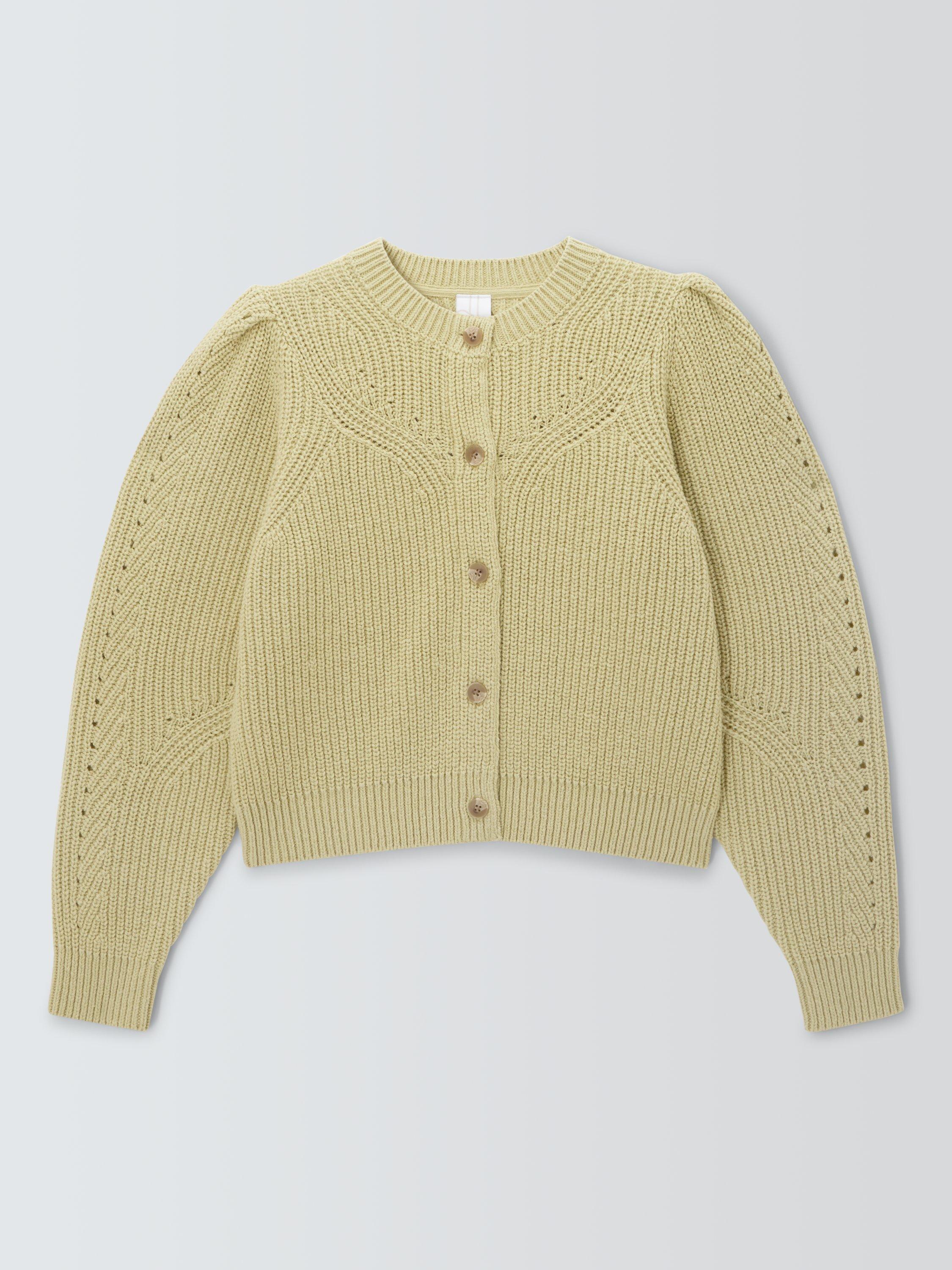Product image 4 of 6, which shows John Lewis Rib Knit Wool Cotton Blend Cardigan, Green, 18