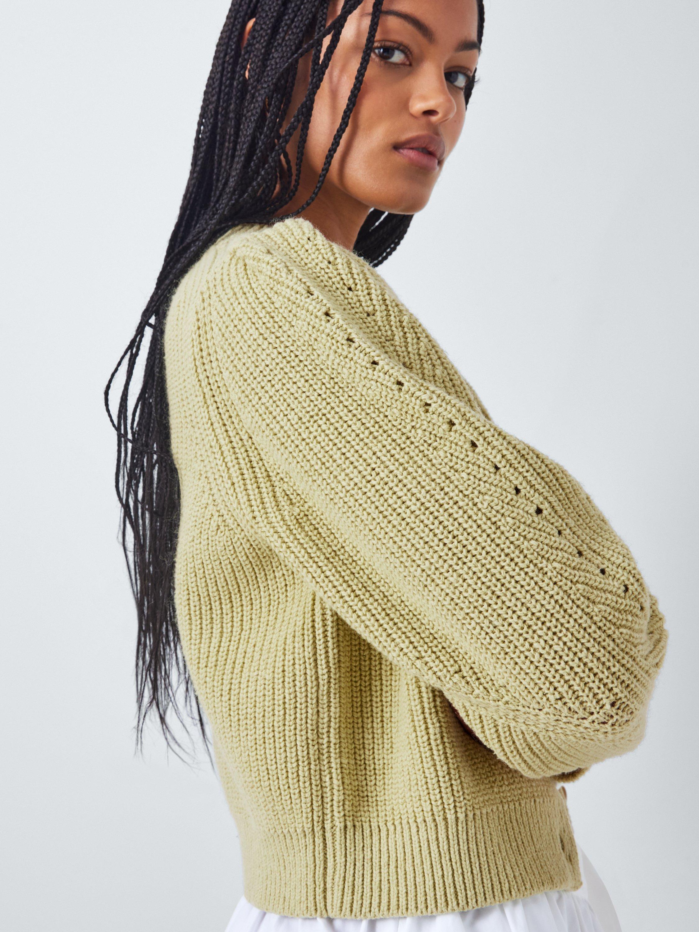 Product image 5 of 6, which shows John Lewis Rib Knit Wool Cotton Blend Cardigan, Green, 18