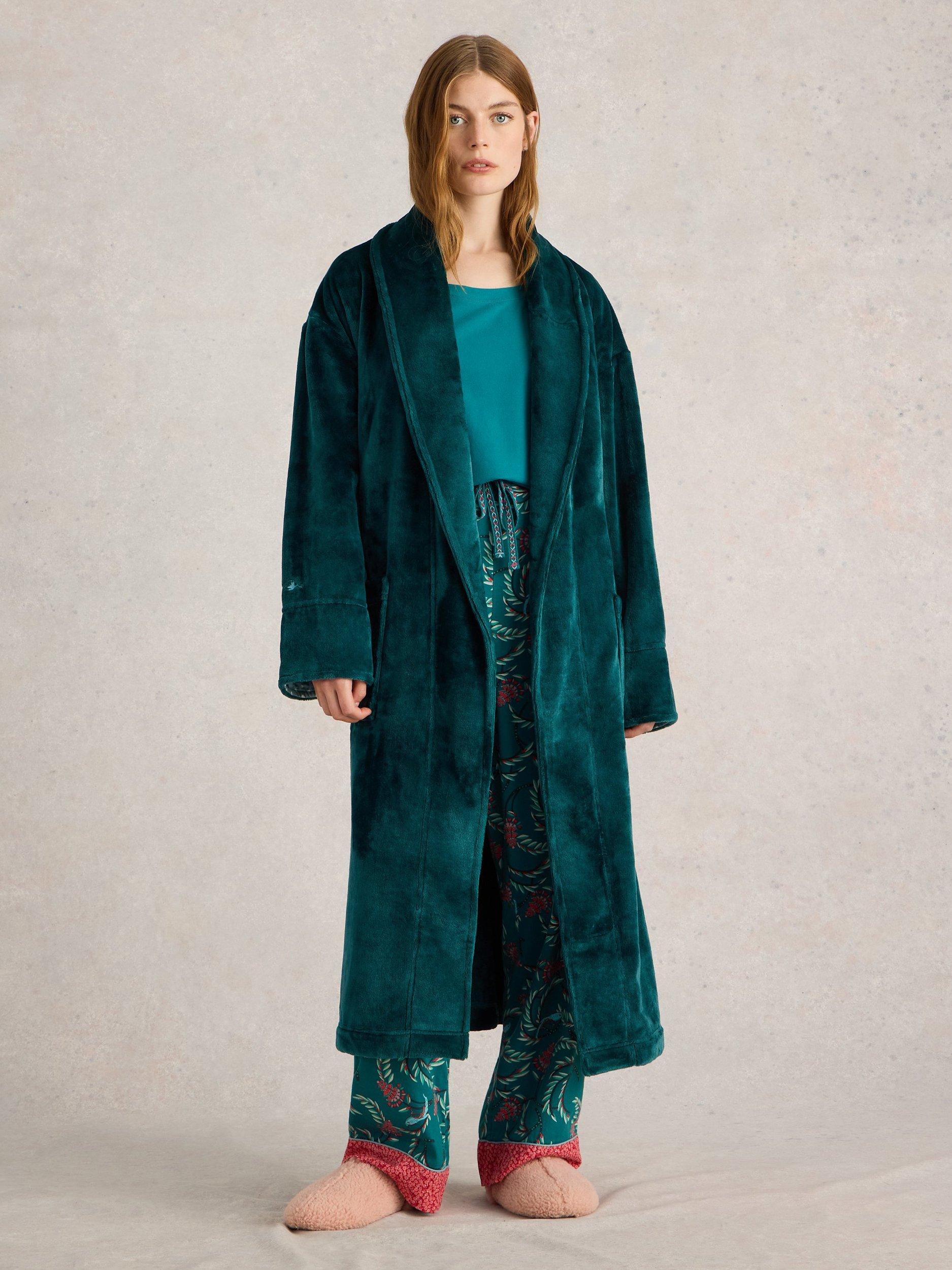 Product image 1 of 6, which shows White Stuff Clover Cosy Dressing Gown, Mid Teal, S