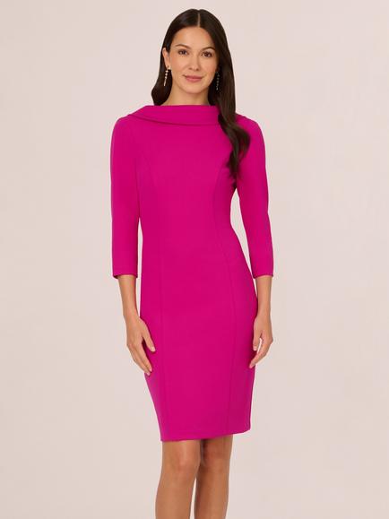Adrianna Papell Roll Neck Crepe Dress, Pink Flambe, Pink Flambe