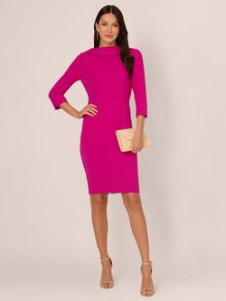 Adrianna Papell Roll Neck Crepe Dress, Pink Flambe - view 2, Pink Flambe