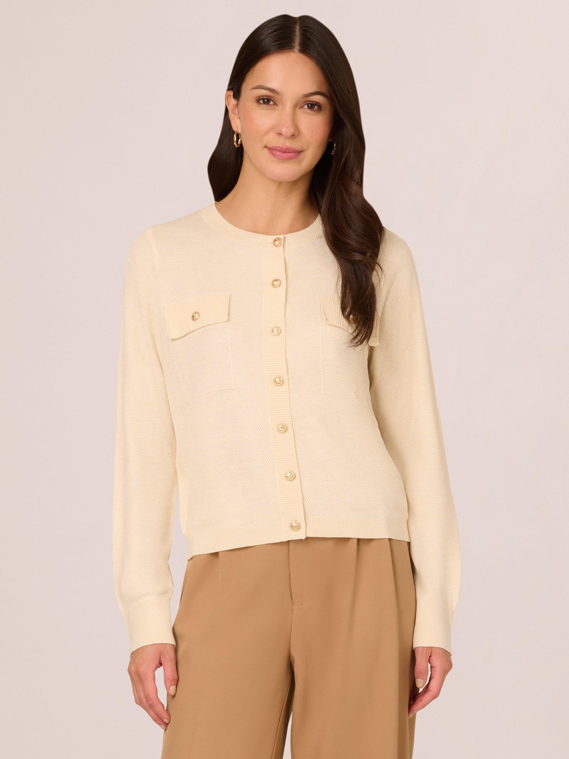 Adrianna Papell Button Front Cardigan, Cream