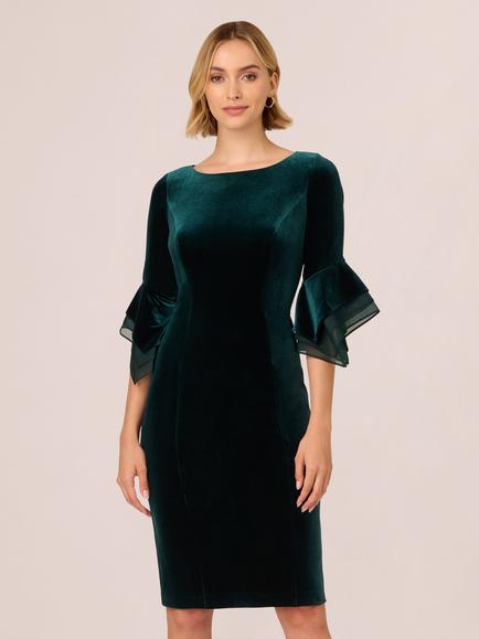 Adrianna Papell Velvet Bell Sleeve Dress, Hunter, Hunter