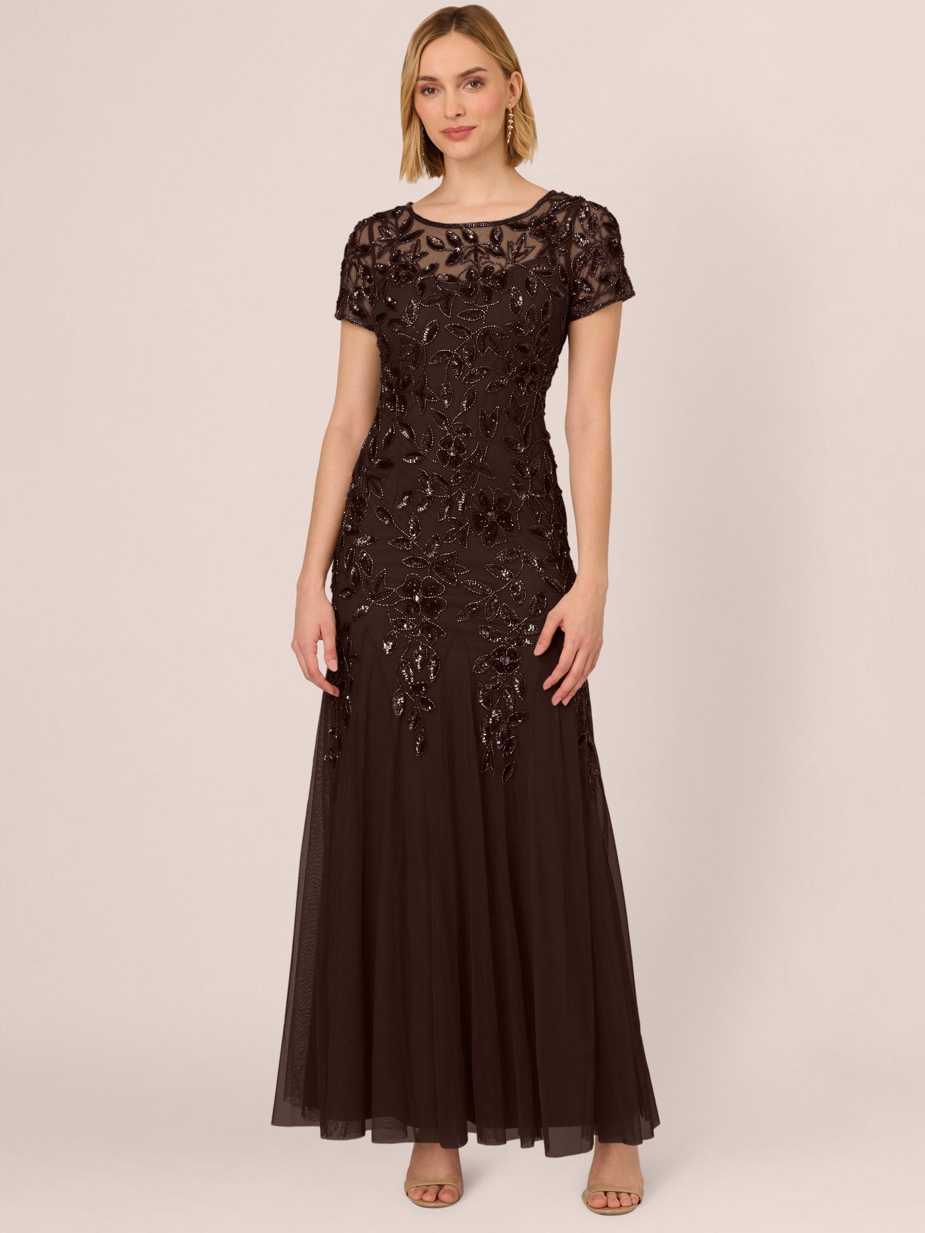 Adrianna Papell Beaded Godet Maxi Dress Chocolate