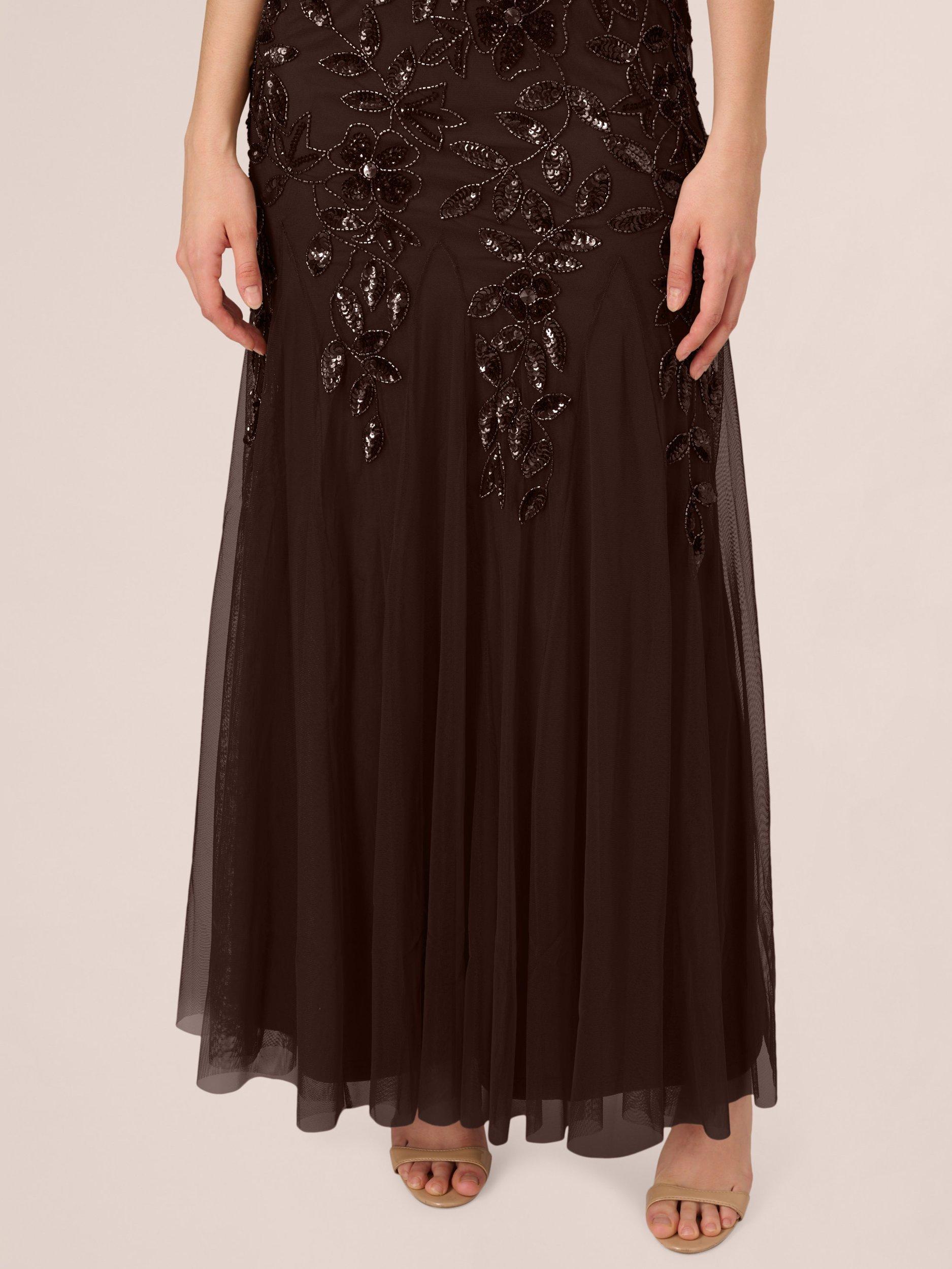 Adrianna Papell Beaded Godet Maxi Dress Chocolate