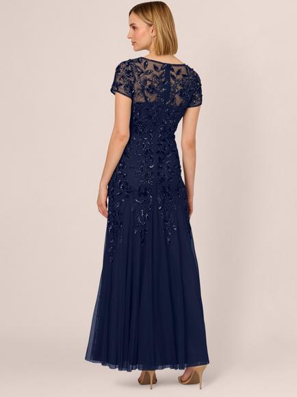 Adrianna Papell Floral Beaded Maxi Dress, Light Navy - view 2, Light Navy
