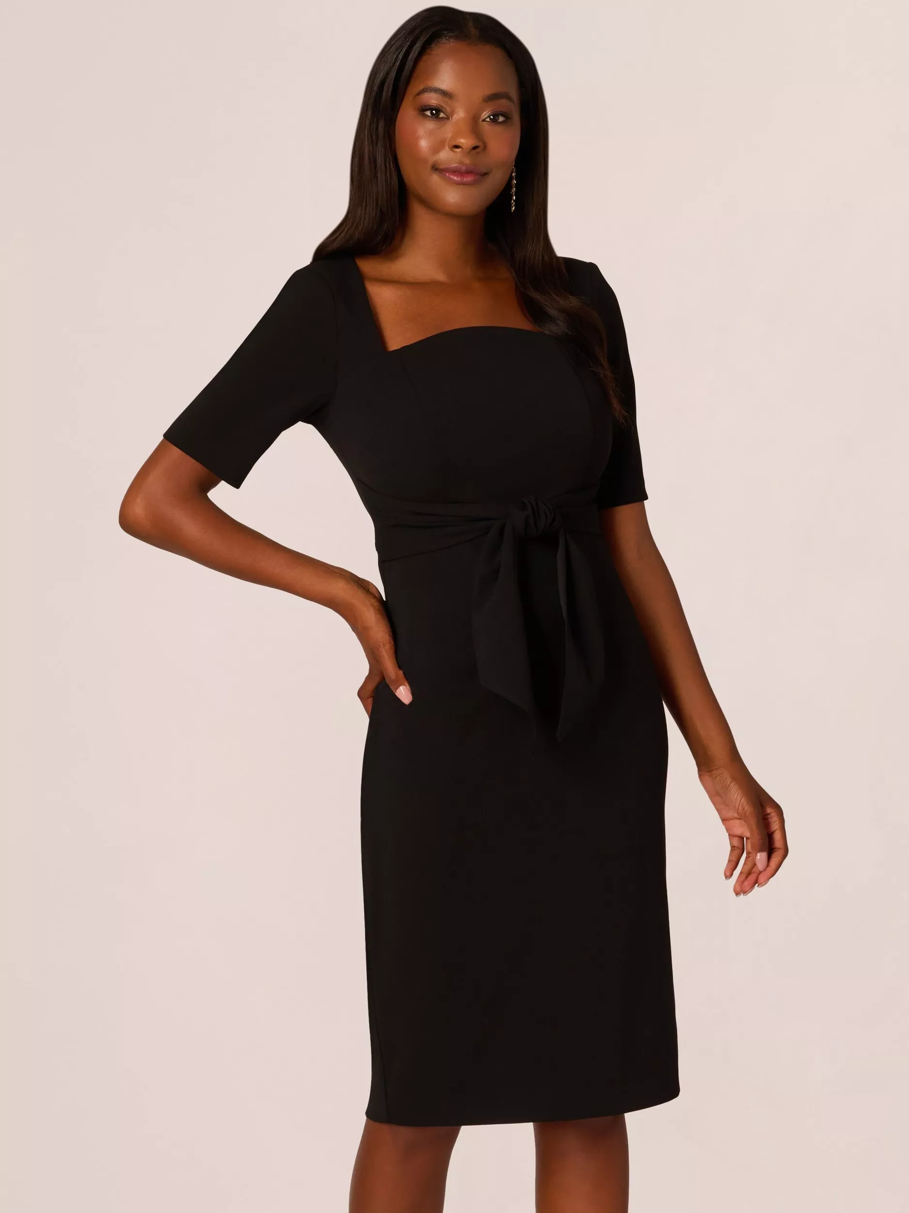 Adrianna Papell Crepe Tie Front Dress Black