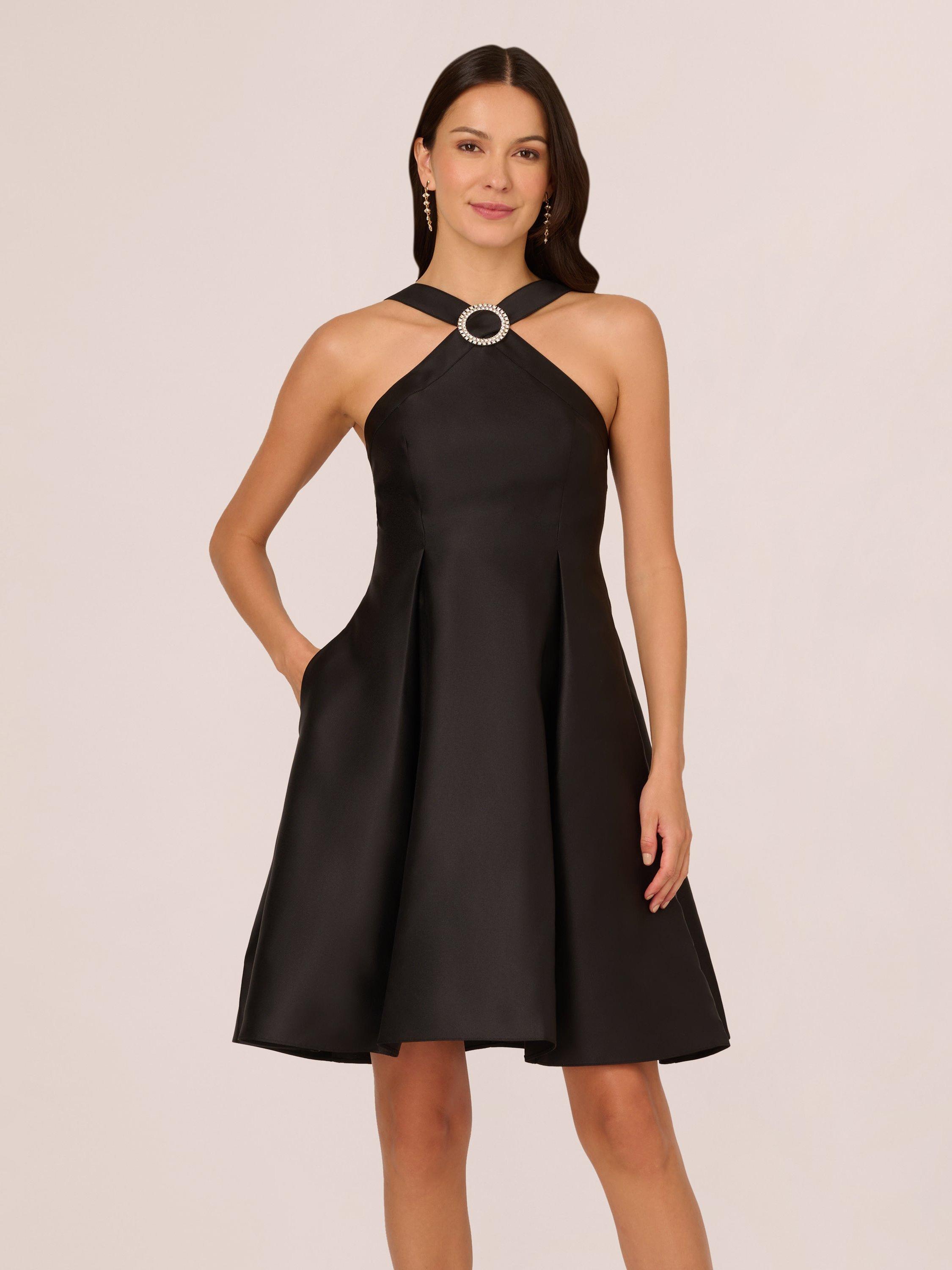Product image 1 of 8, which shows Adrianna Papell Halterneck Mikado Dress, Black, 6