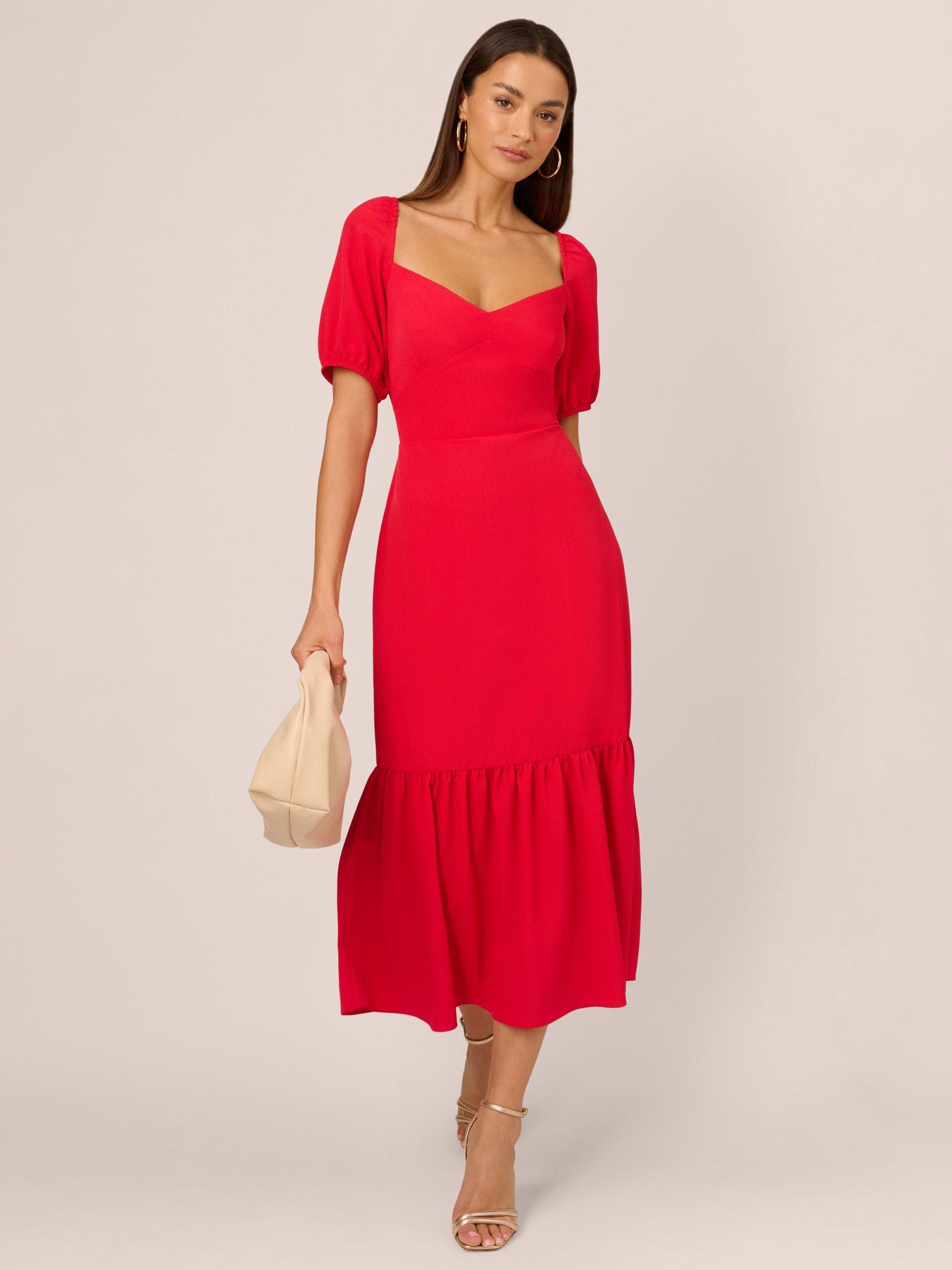 Product image 3 of 7, which shows Adrianna by Adrianna Papell Puff Sleeve Dress, Scarlet, 14