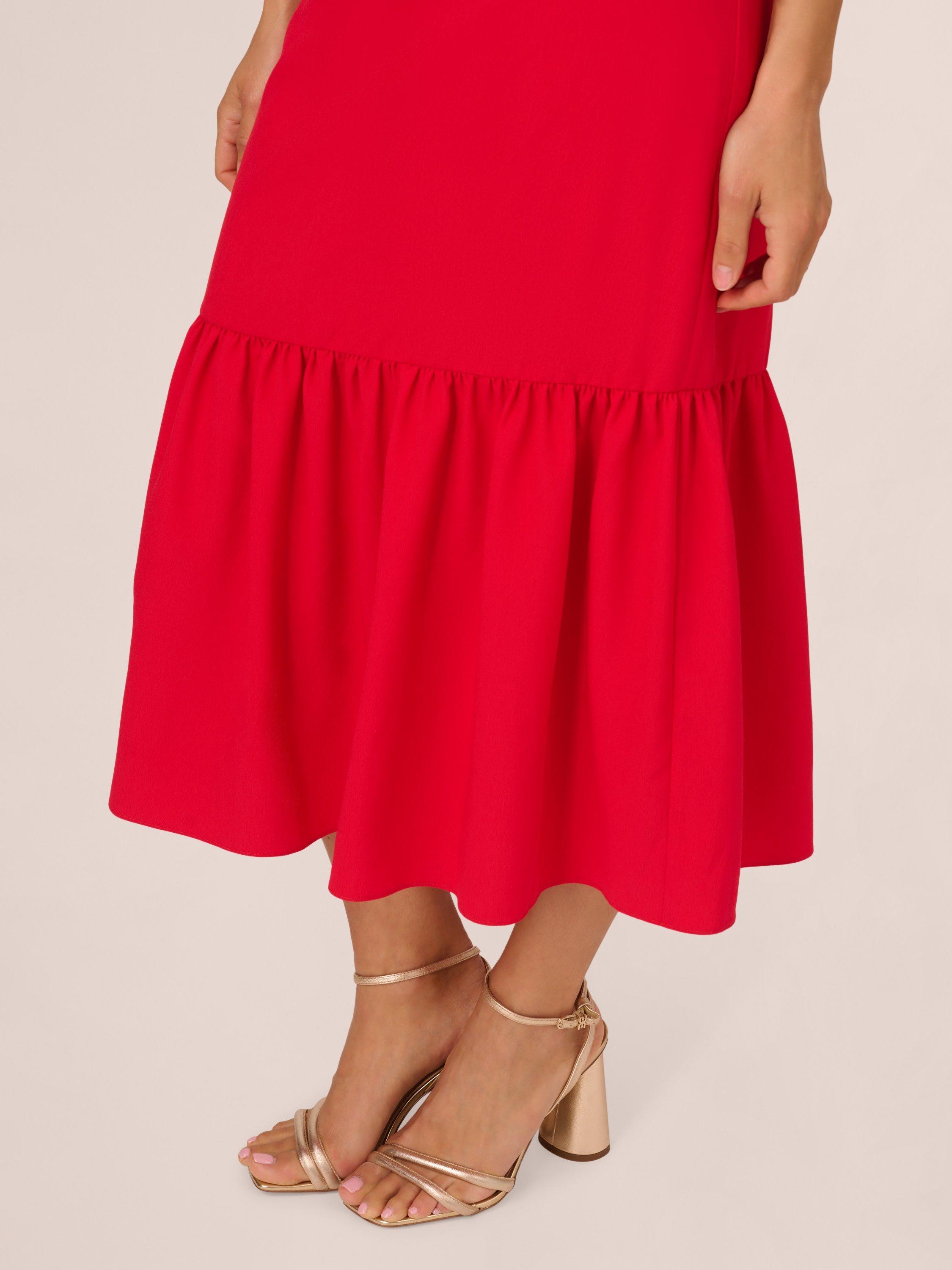 Product image 5 of 7, which shows Adrianna by Adrianna Papell Puff Sleeve Dress, Scarlet, 14