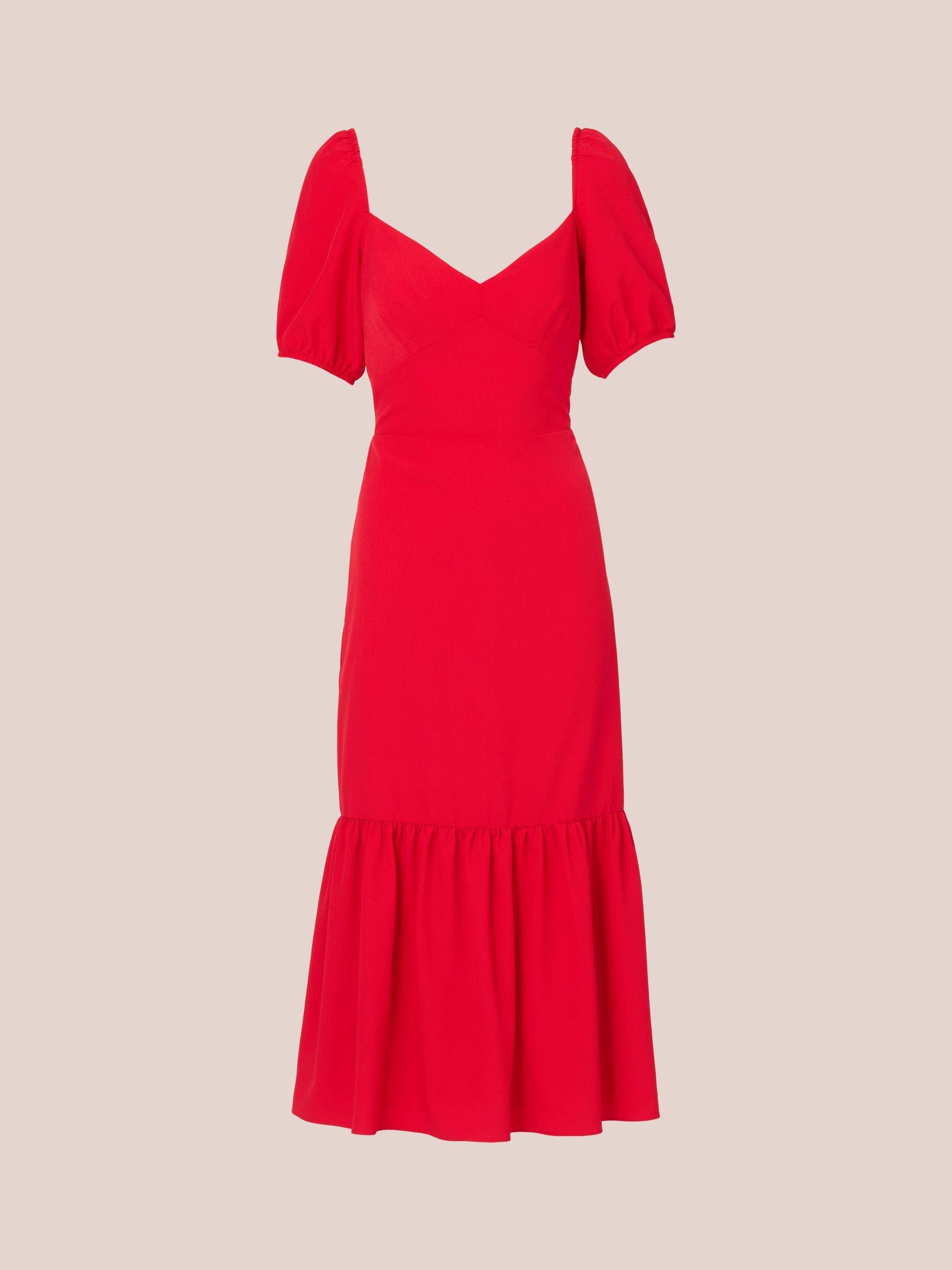Product image 6 of 7, which shows Adrianna by Adrianna Papell Puff Sleeve Dress, Scarlet, 14