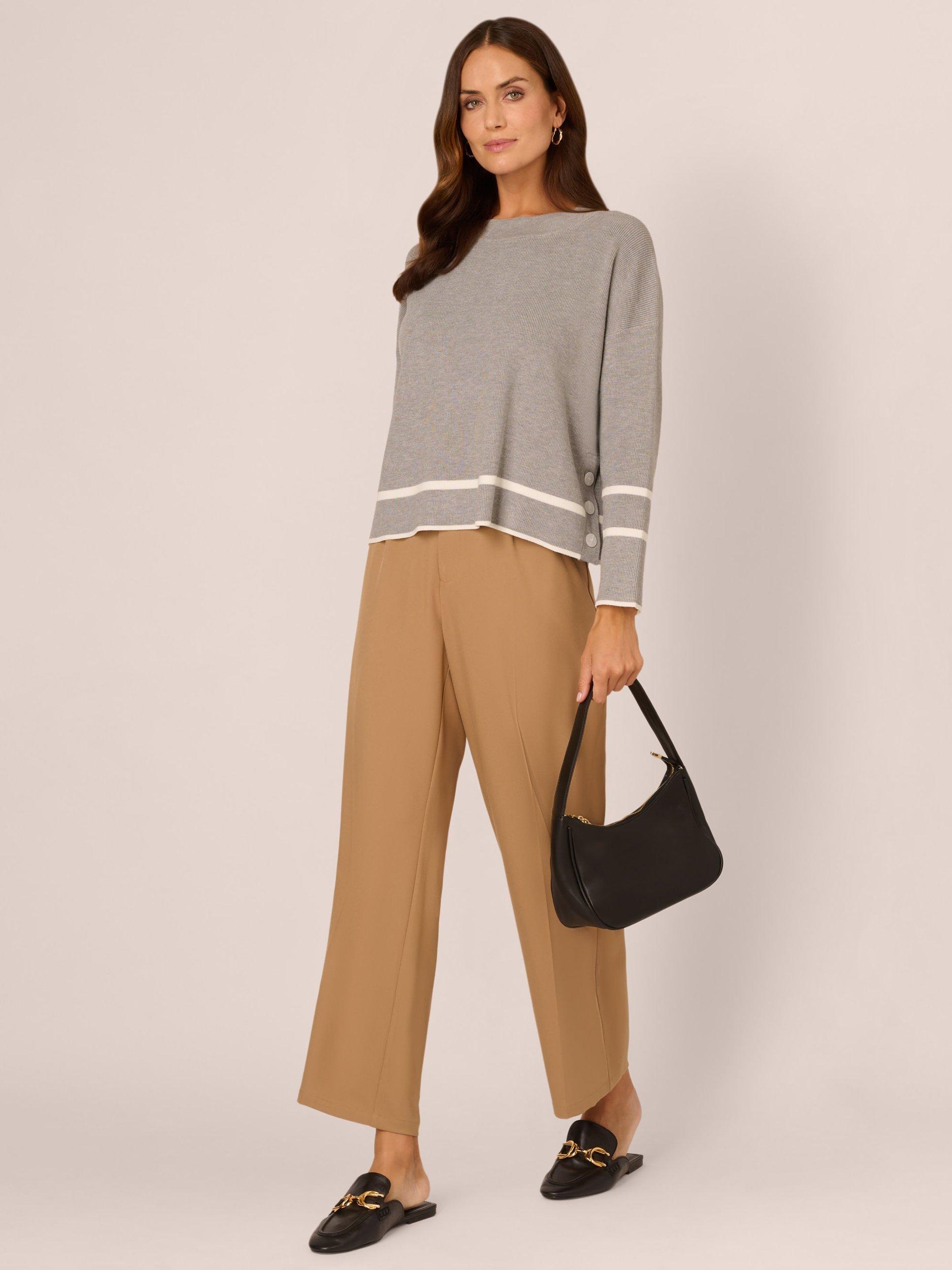 Product image 2 of 7, which shows Adrianna Papell Tipped Stripe Side Button Jumper, Heather Grey/Ivory, XS