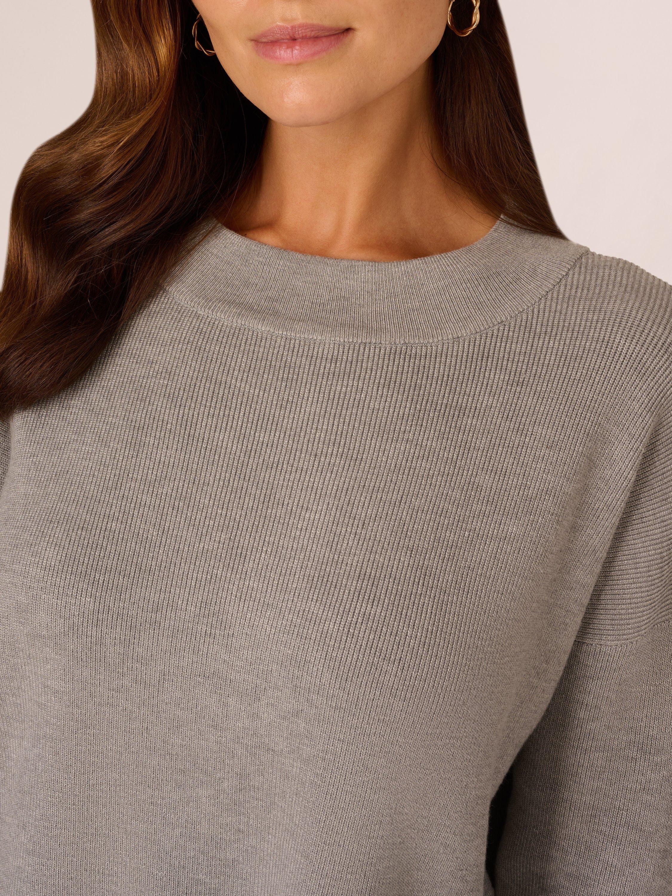 Product image 4 of 7, which shows Adrianna Papell Tipped Stripe Side Button Jumper, Heather Grey/Ivory, XS