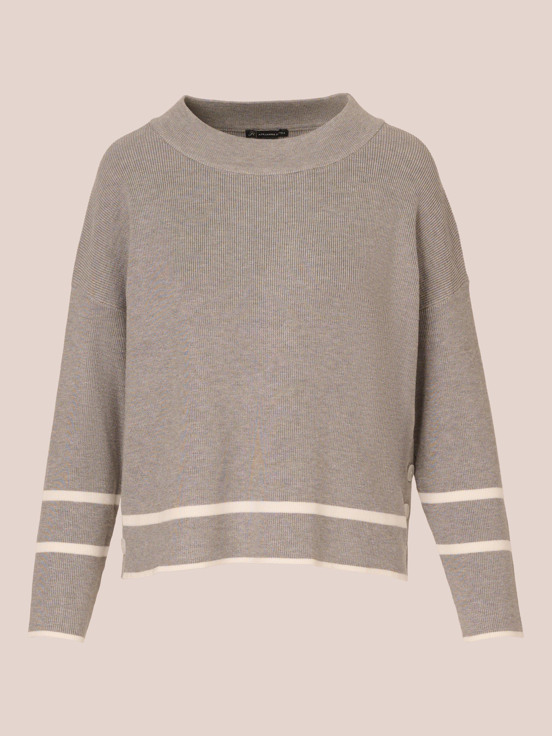 Product image 6 of 7, which shows Adrianna Papell Tipped Stripe Side Button Jumper, Heather Grey/Ivory, XS