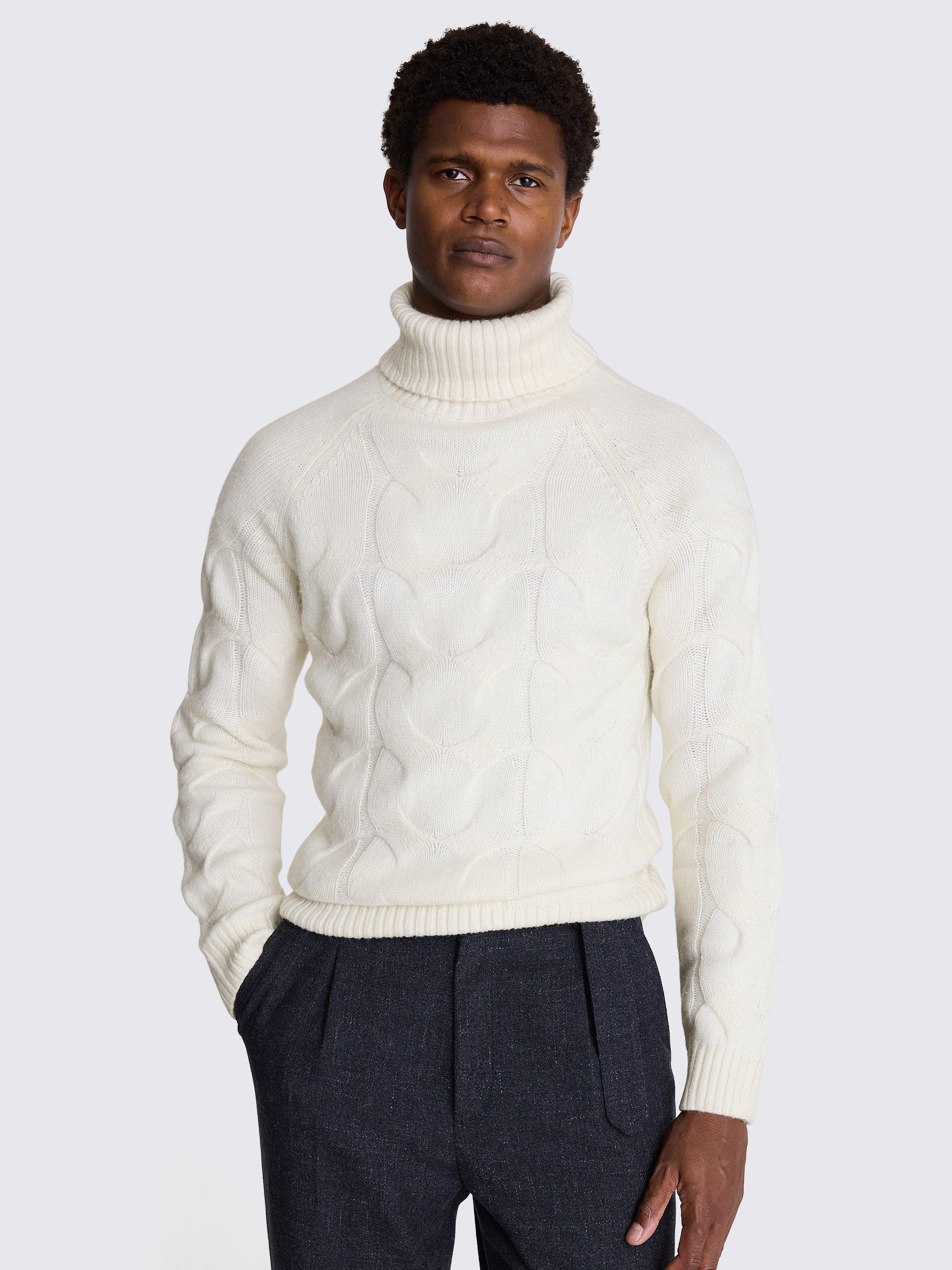Moss Cable Roll Neck Jumper, Beige