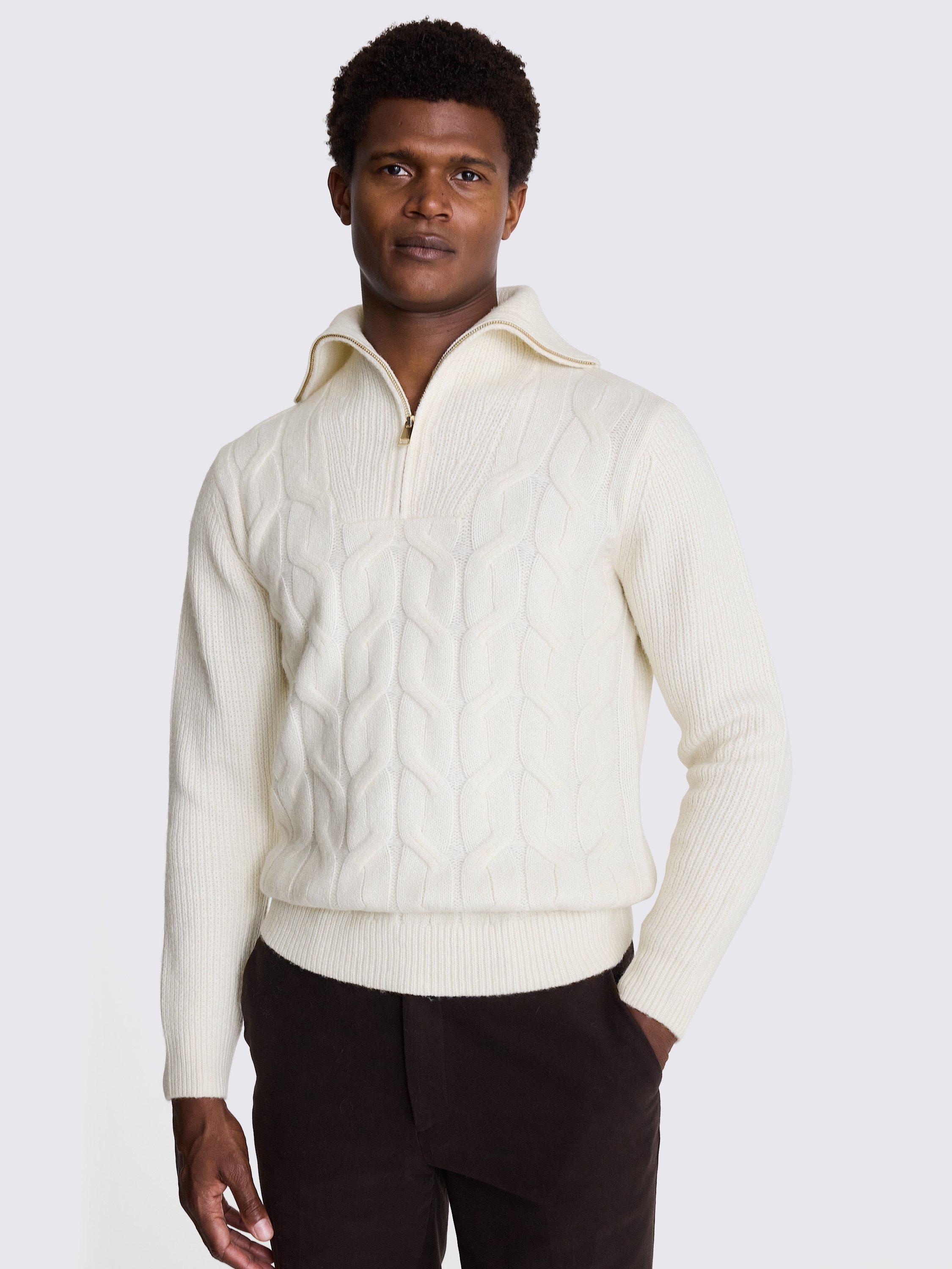 Moss Chunky Zip Neck Jumper, Beige