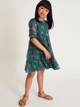 Monsoon Kids' Metallic Stripe Butterfly Tiered Dress, Green