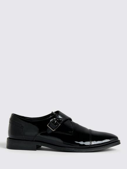 Moss Patent Monk Shoes, Black, Black