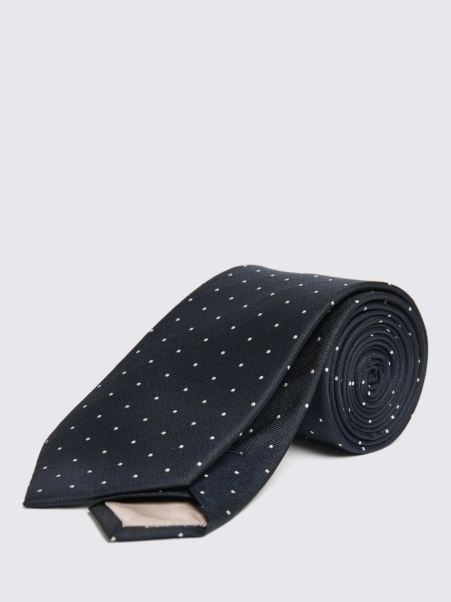 Product image 1 of 2, which shows Moss Silk & Wool Pindot Tie, Navy