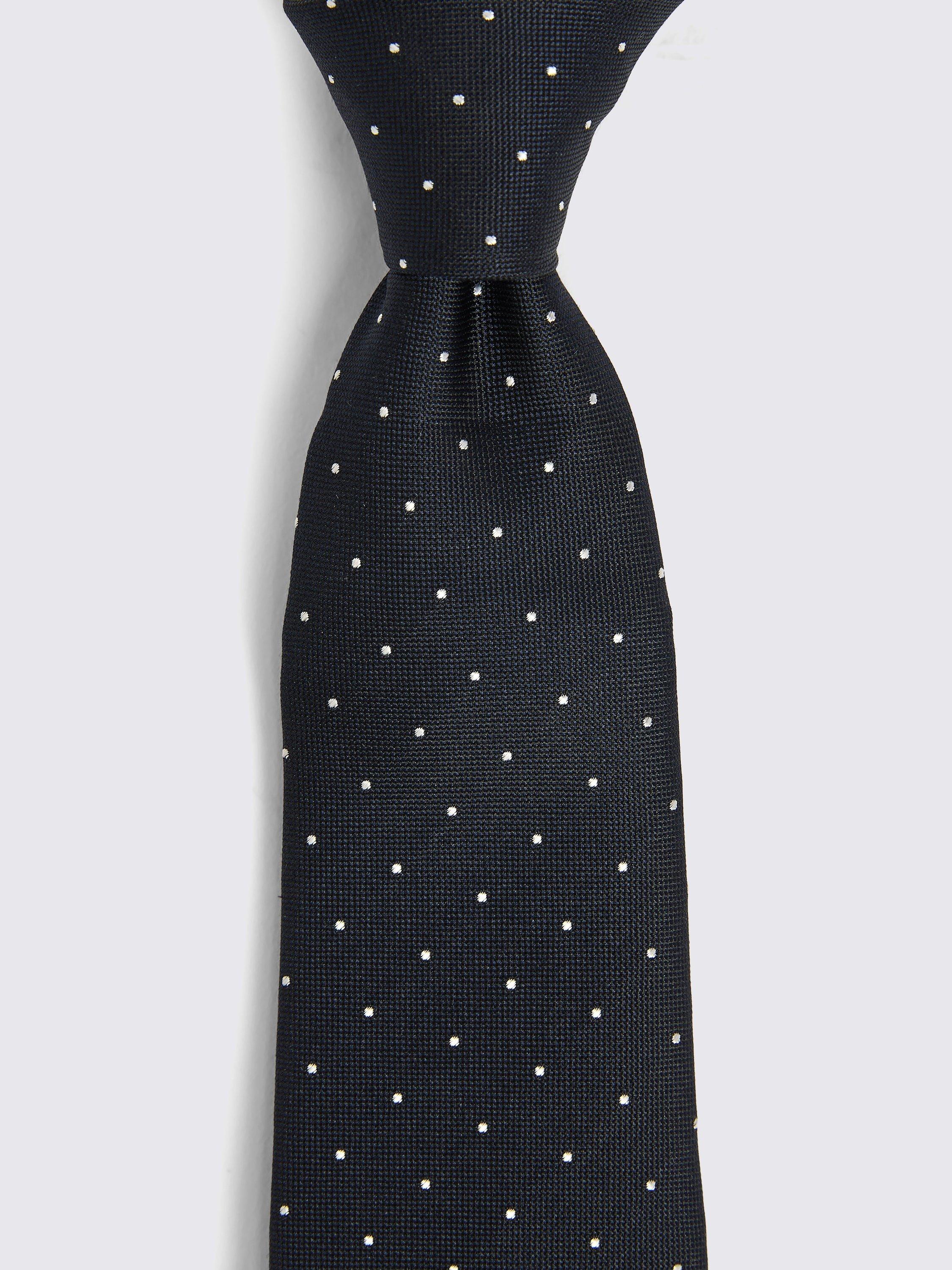 Product image 2 of 2, which shows Moss Silk & Wool Pindot Tie, Navy