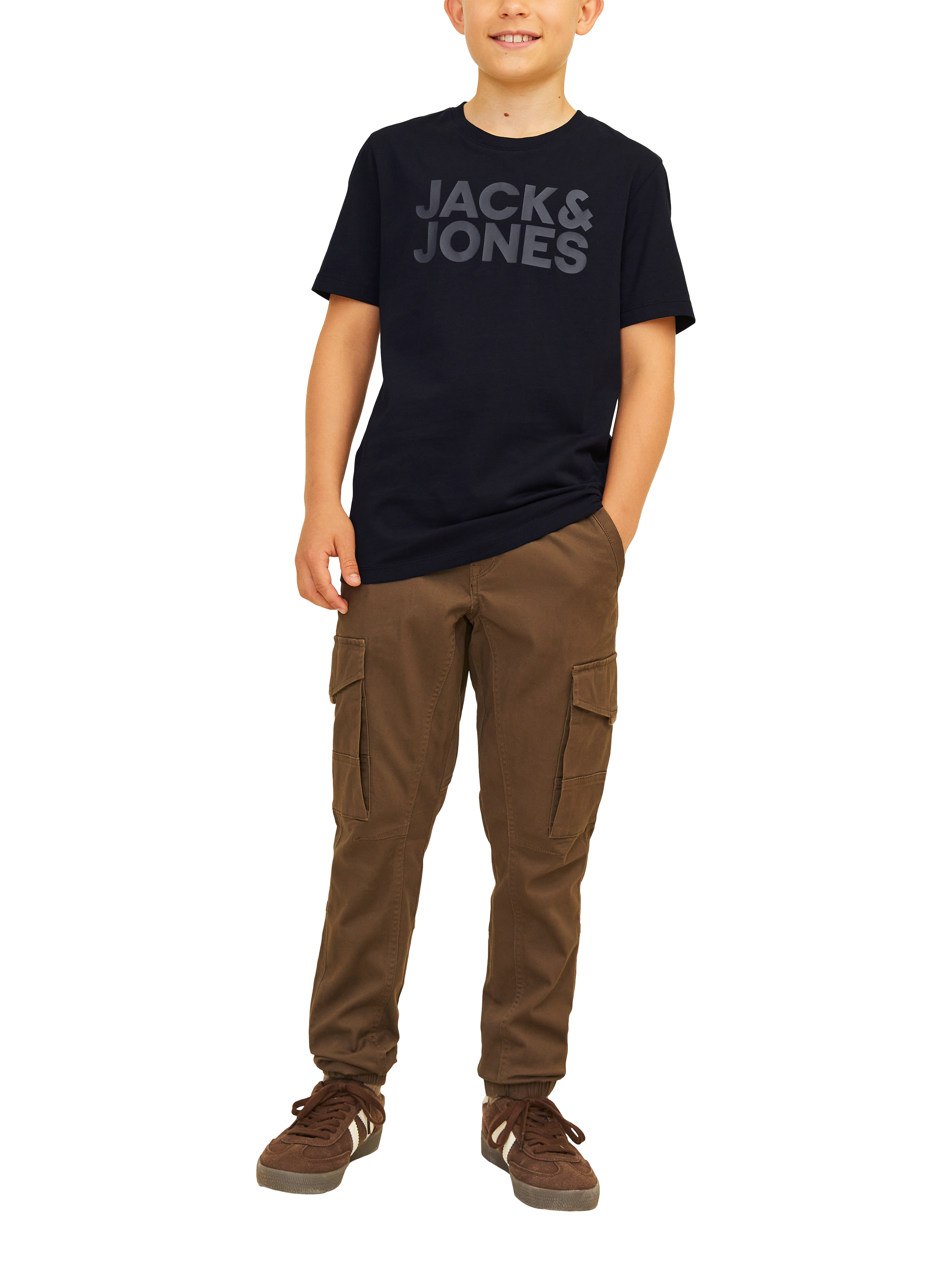 Product image 2 of 6, which shows Jack & Jones Kids' Logo Cotton T-Shirt, Black, 8 years
