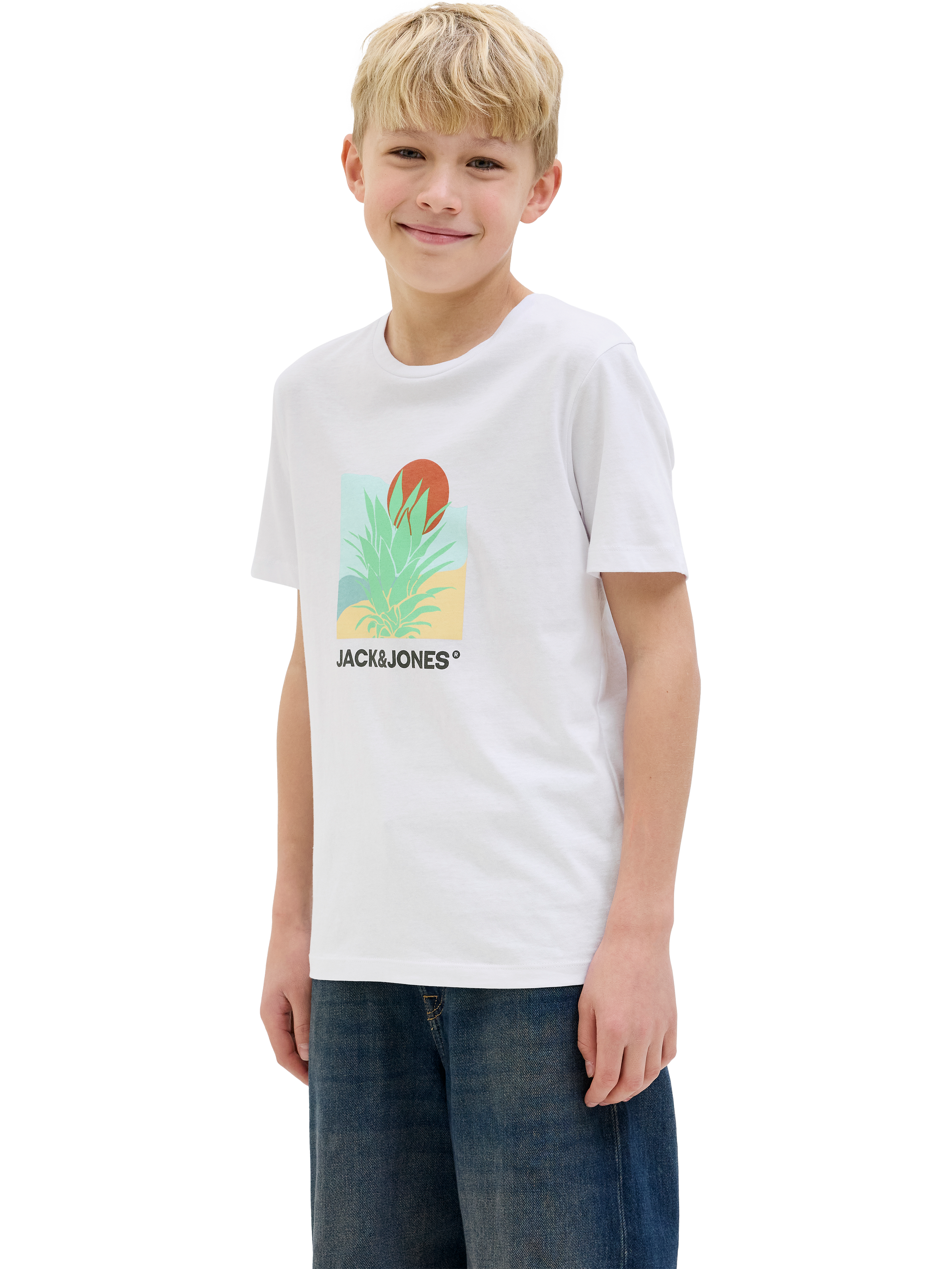 Product image 1 of 1, which shows Jack & Jones Barbados Cotton T-Shirt, White, 12 years