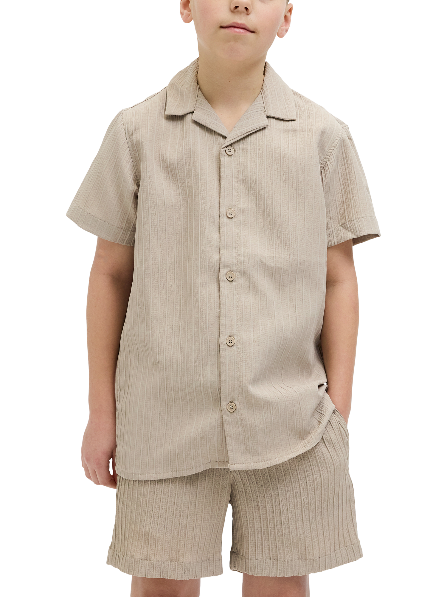 Product image 1 of 7, which shows Jack & Jones Kids' Textured Resort Shirt,, Oxford Tan, 10 years