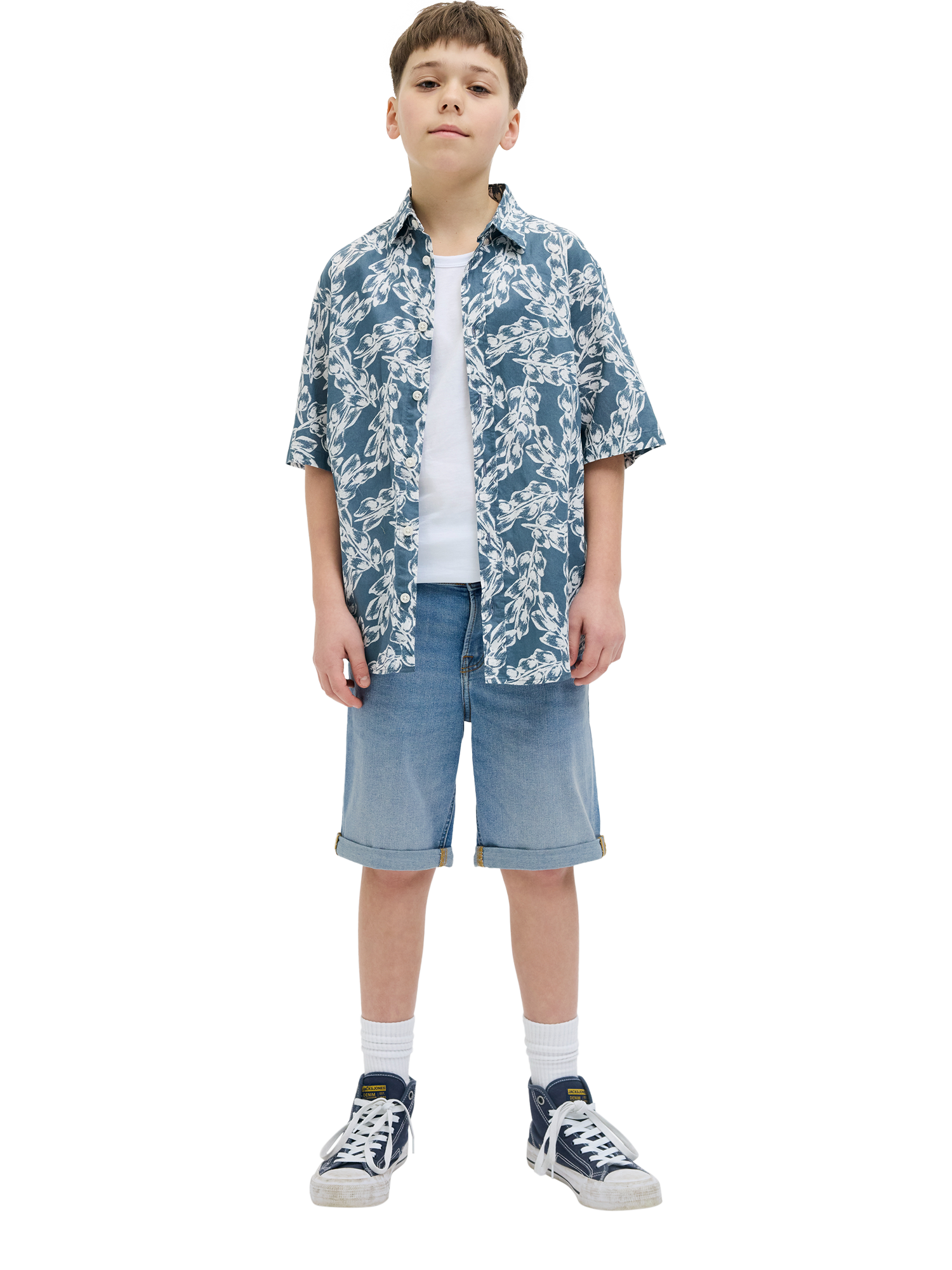Product image 2 of 6, which shows Jack & Jones Kids' Rick Denim Turn-Up Shorts, Blue Denim, 13 years