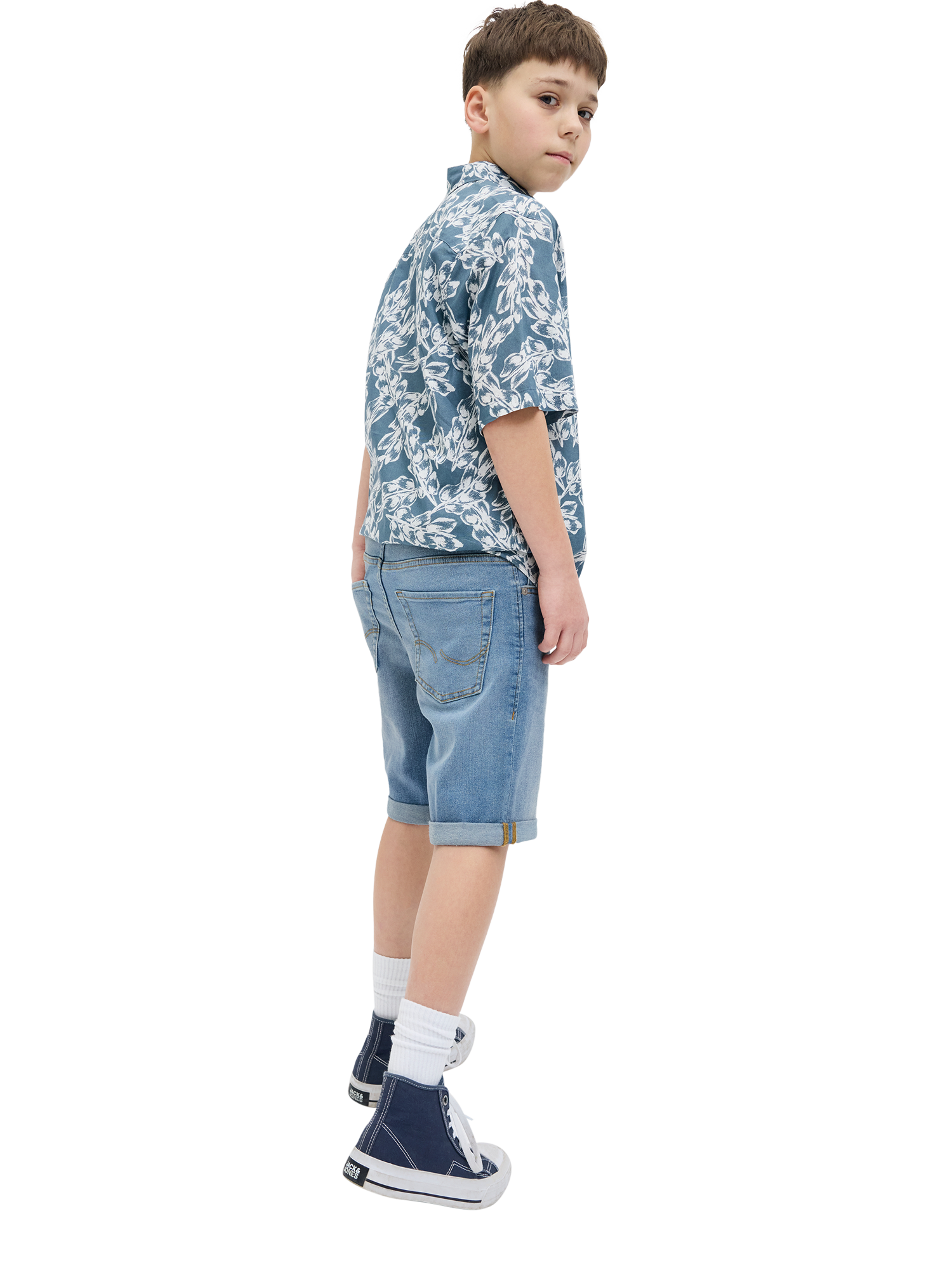 Product image 4 of 6, which shows Jack & Jones Kids' Rick Denim Turn-Up Shorts, Blue Denim, 13 years