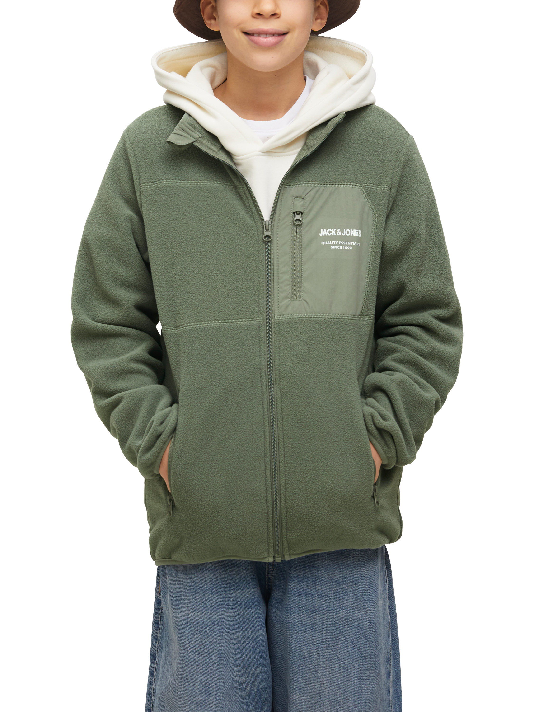 Product image 1 of 6, which shows Jack & Jones Kids' Fleece Zip-Up Jacket, Agave Green, 8 years