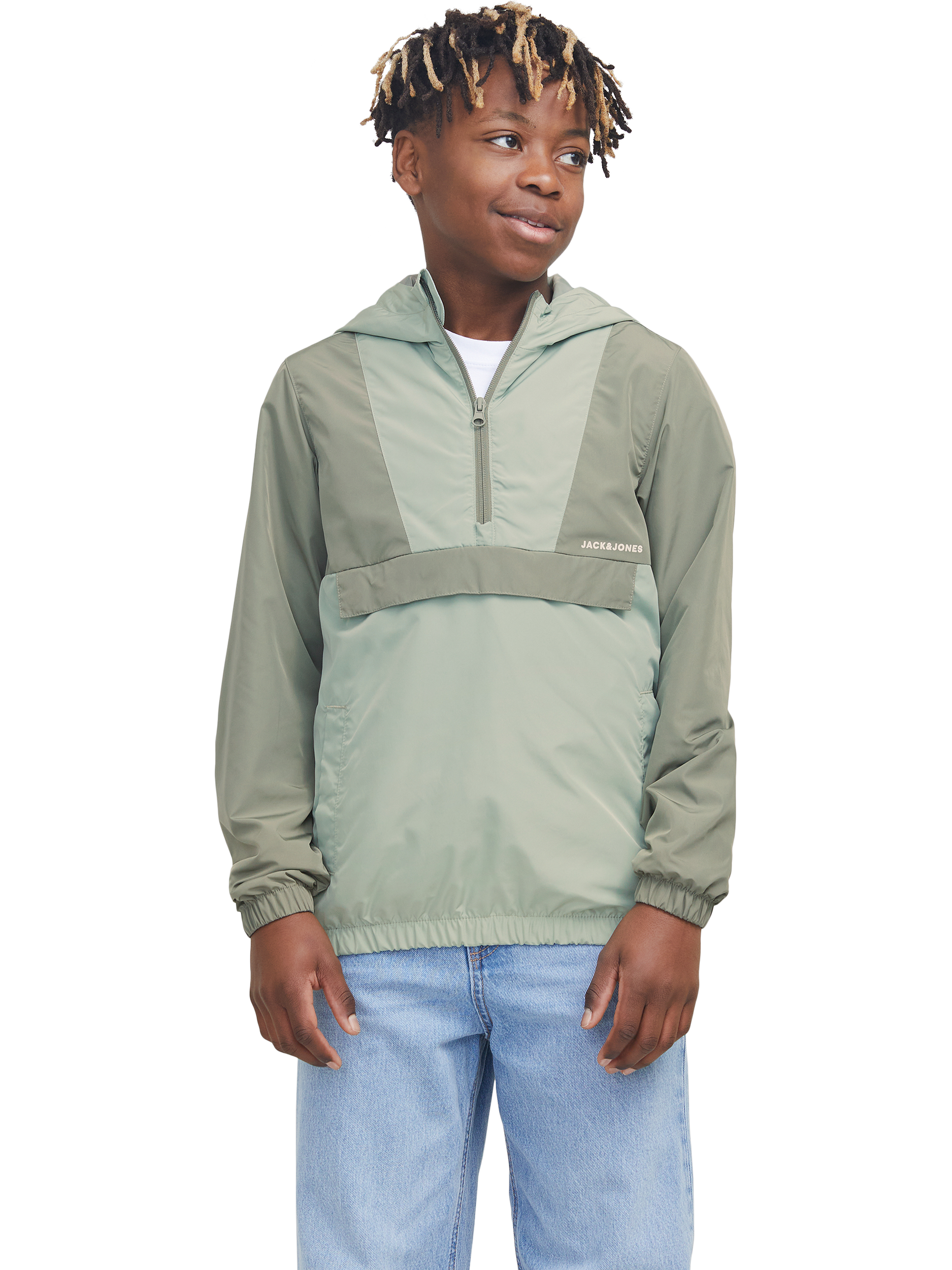 Product image 1 of 1, which shows Jack & Jones Kids' Windbreaker Anorak, Iceberg Green, 8 years
