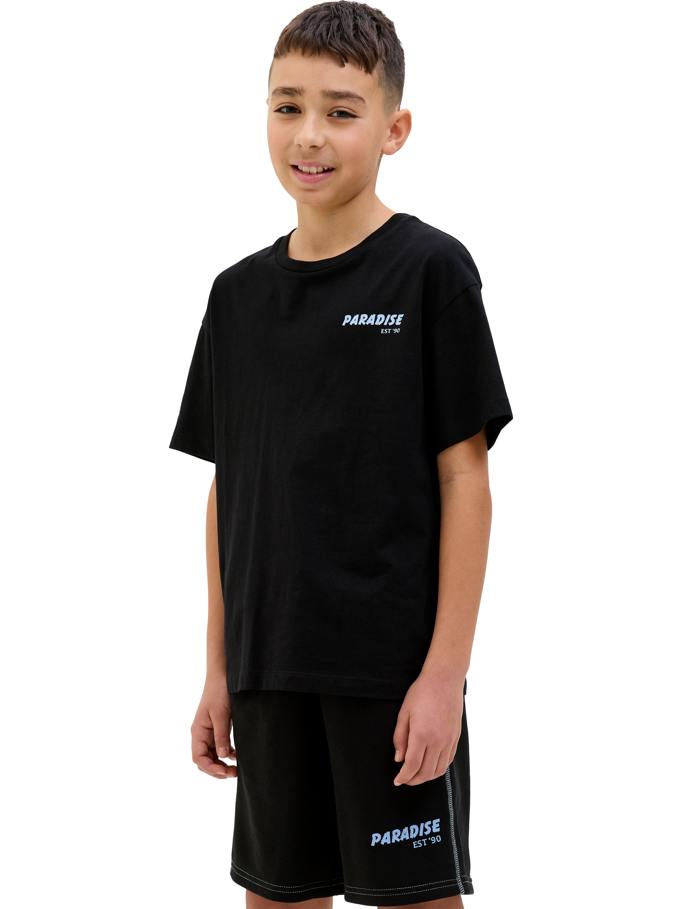 Product image 1 of 2, which shows Jack & Jones Kids' Back Graphic Crew Neck T-Shirt, Black/Light Blue, 10 years