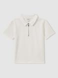 Reiss Kids' Creed Zip Polo Shirt, Off White