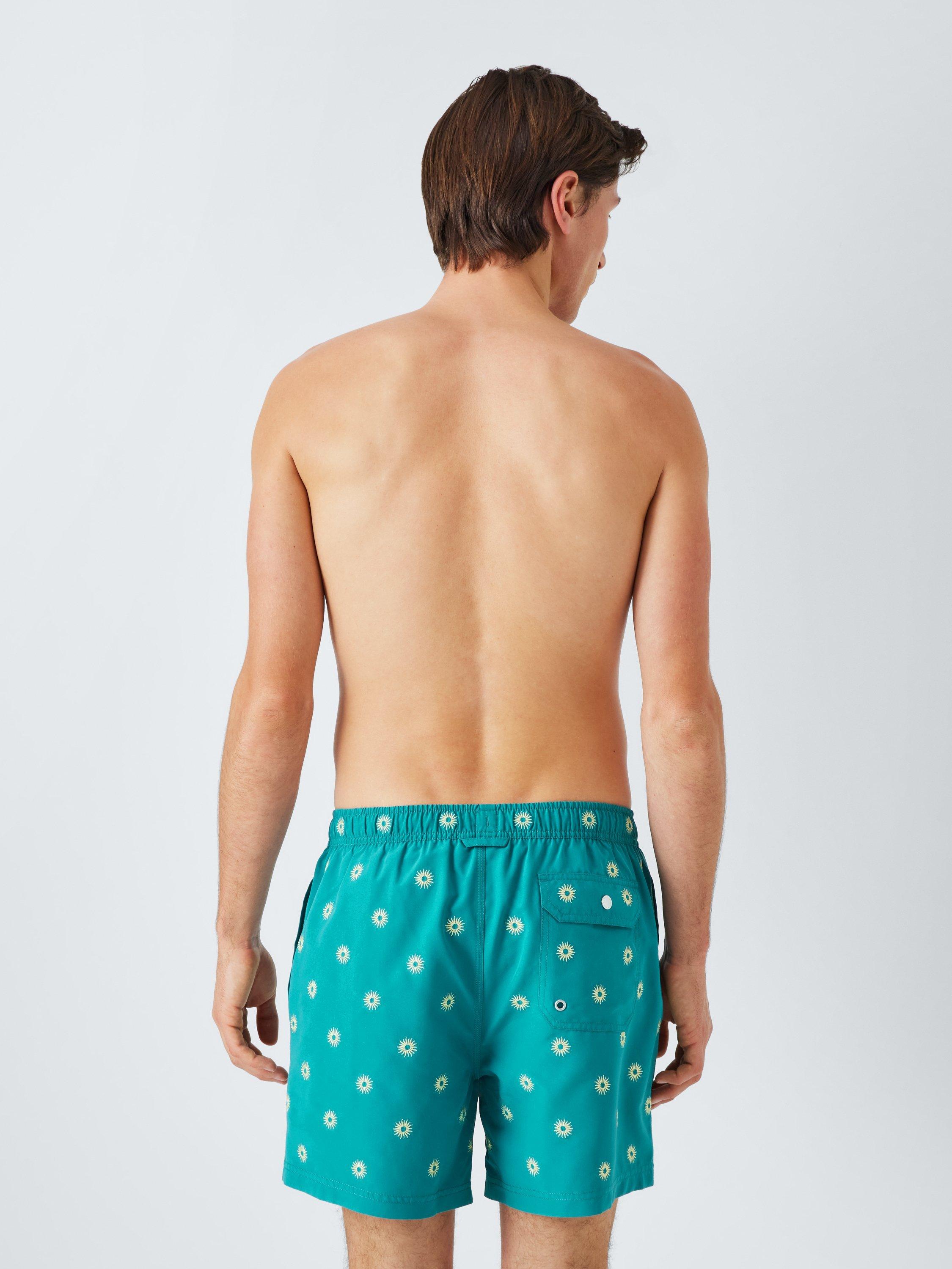 Product image 2 of 6, which shows John Lewis Embroidered Sun Swim Shorts, Dark Green, S