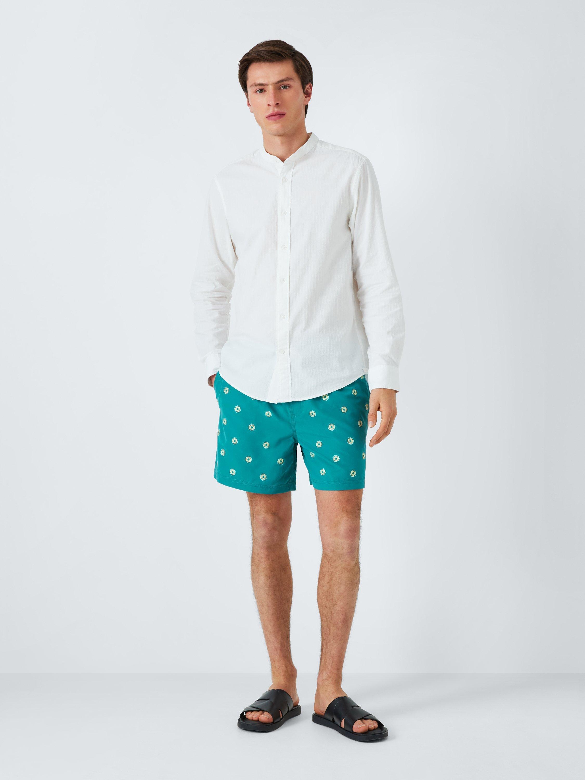 Product image 3 of 6, which shows John Lewis Embroidered Sun Swim Shorts, Dark Green, S