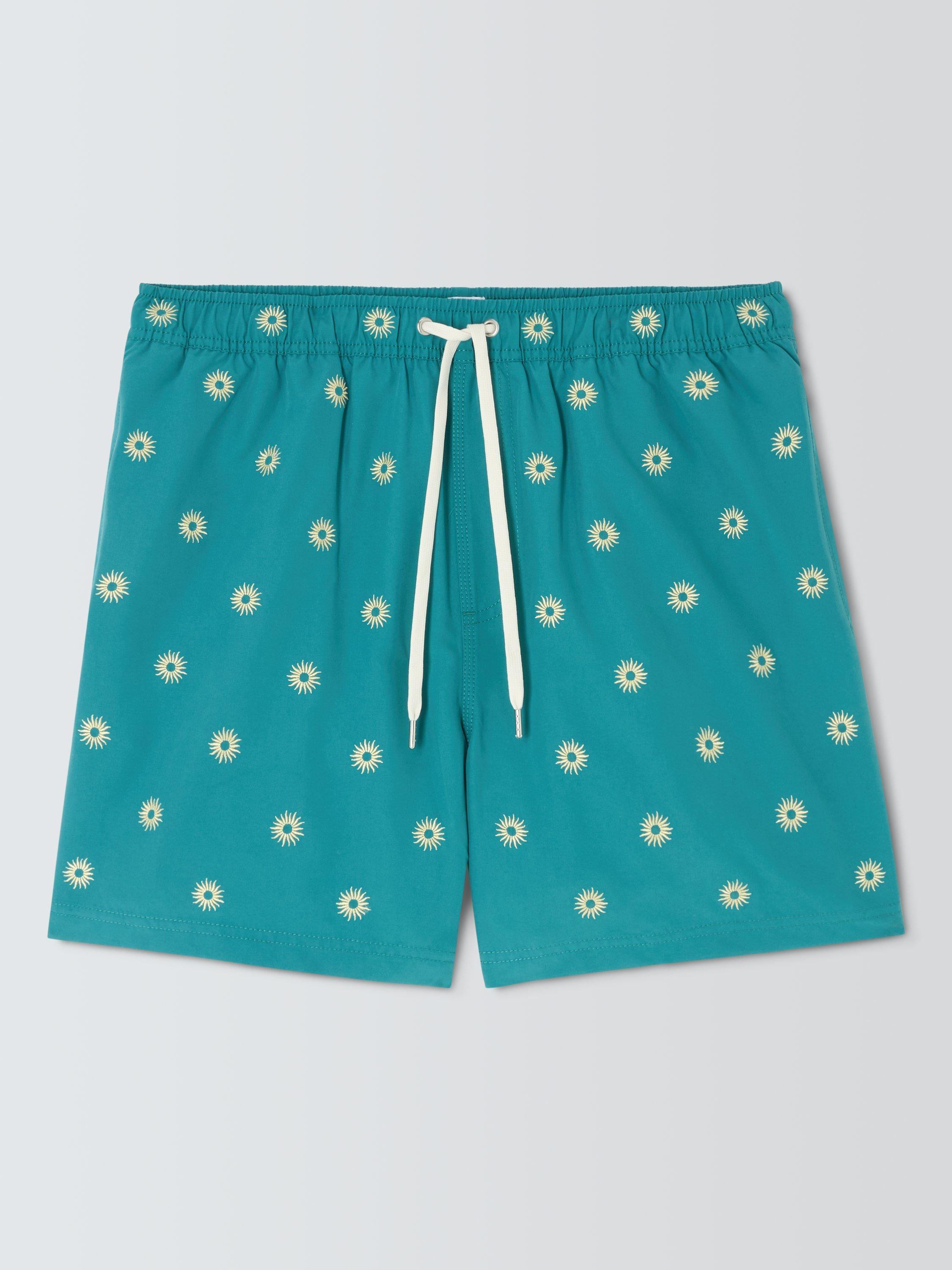 Product image 4 of 6, which shows John Lewis Embroidered Sun Swim Shorts, Dark Green, S