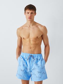 John Lewis Embroidered Shark Swim Shorts, Blue Multi, Blue Multi