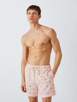 John Lewis Embroidered Shrimp Seersucker Swim Shorts, Pink Multi, Pink Multi