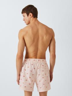 John Lewis Embroidered Shrimp Seersucker Swim Shorts, Pink Multi - view 2, Pink Multi