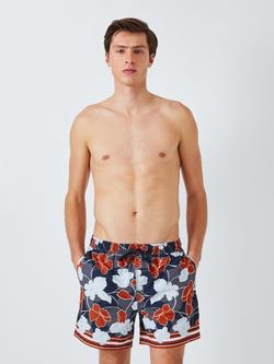 John Lewis Floral Border Printed Swim Shorts, Blue Multi, Blue Multi