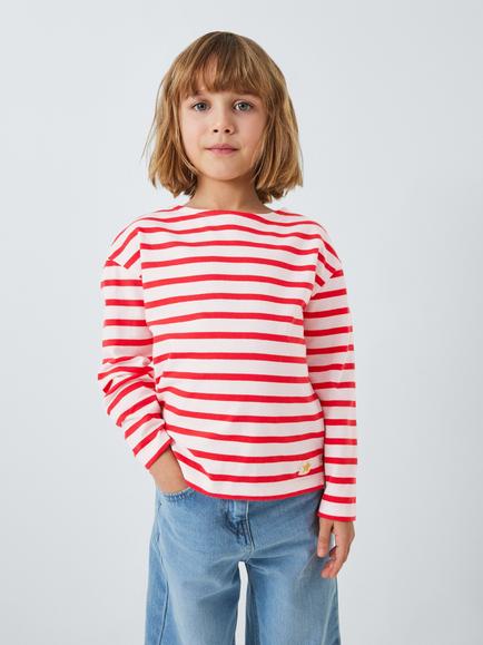 John Lewis Kids' Breton Stripe Top, Red/White, Red/White