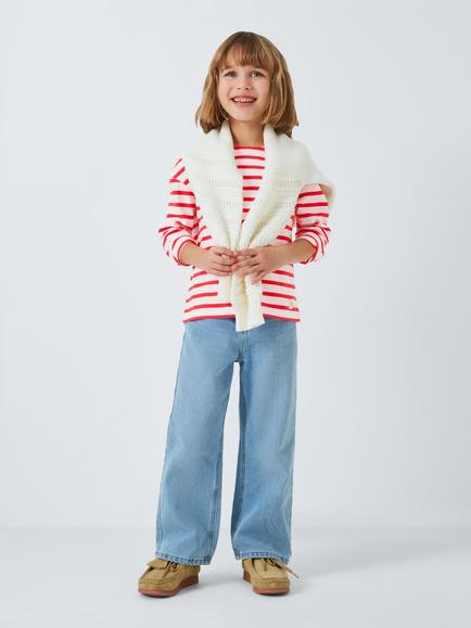 John Lewis Kids' Breton Stripe Top, Red/White - view 2, Red/White