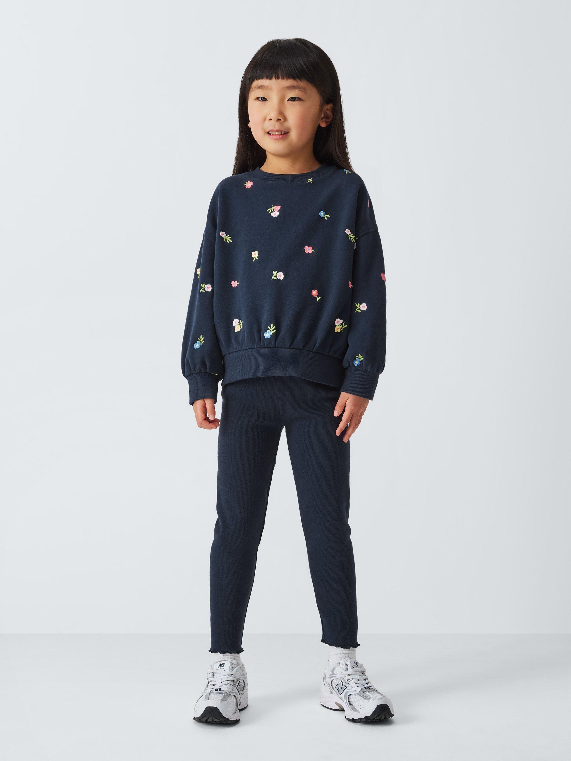 Product image 1 of 7, which shows John Lewis Kids' Embroidered Flowers Jersey Tracksuit, Blue, 6 years