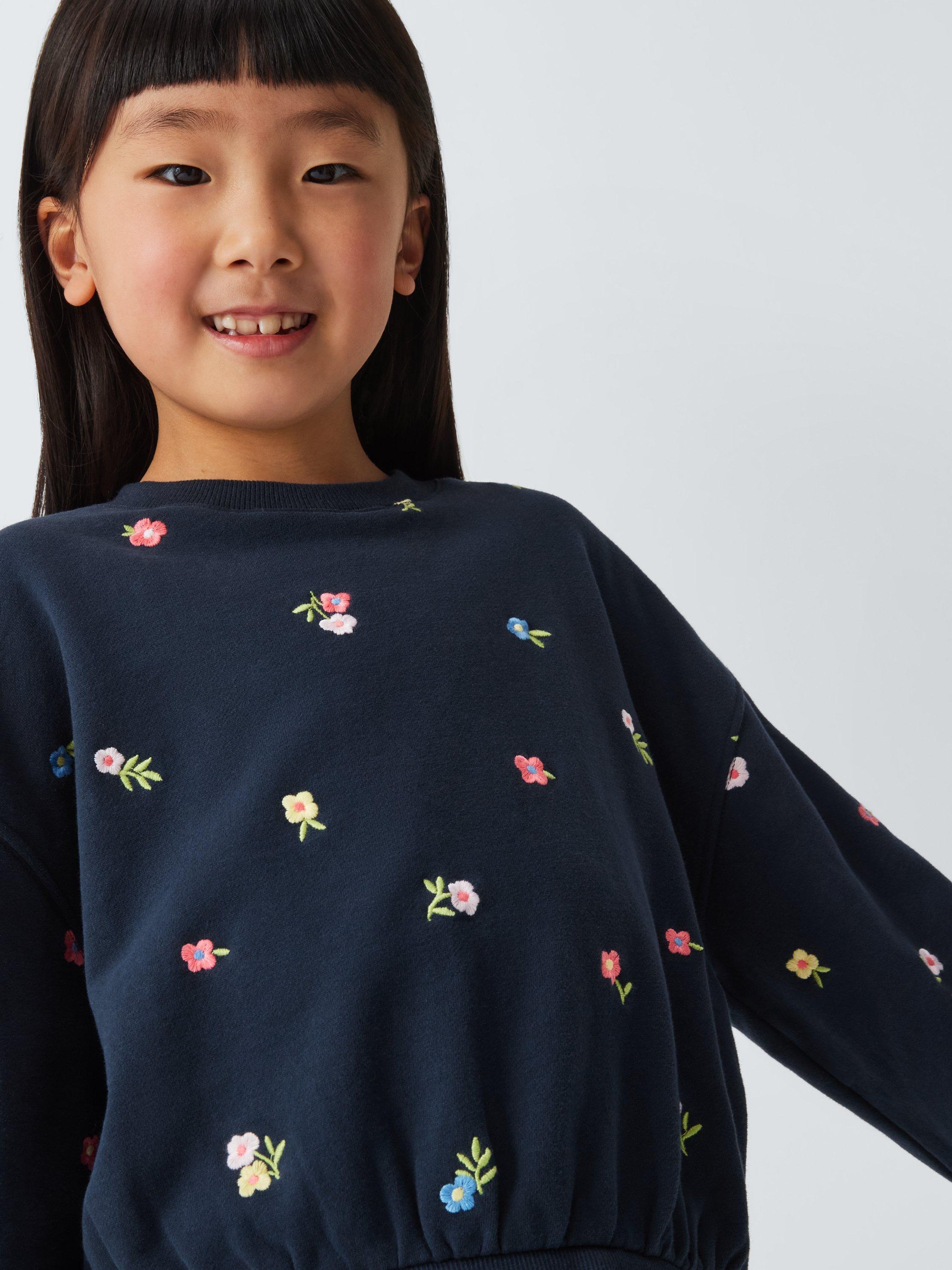 Product image 4 of 7, which shows John Lewis Kids' Embroidered Flowers Jersey Tracksuit, Blue, 6 years