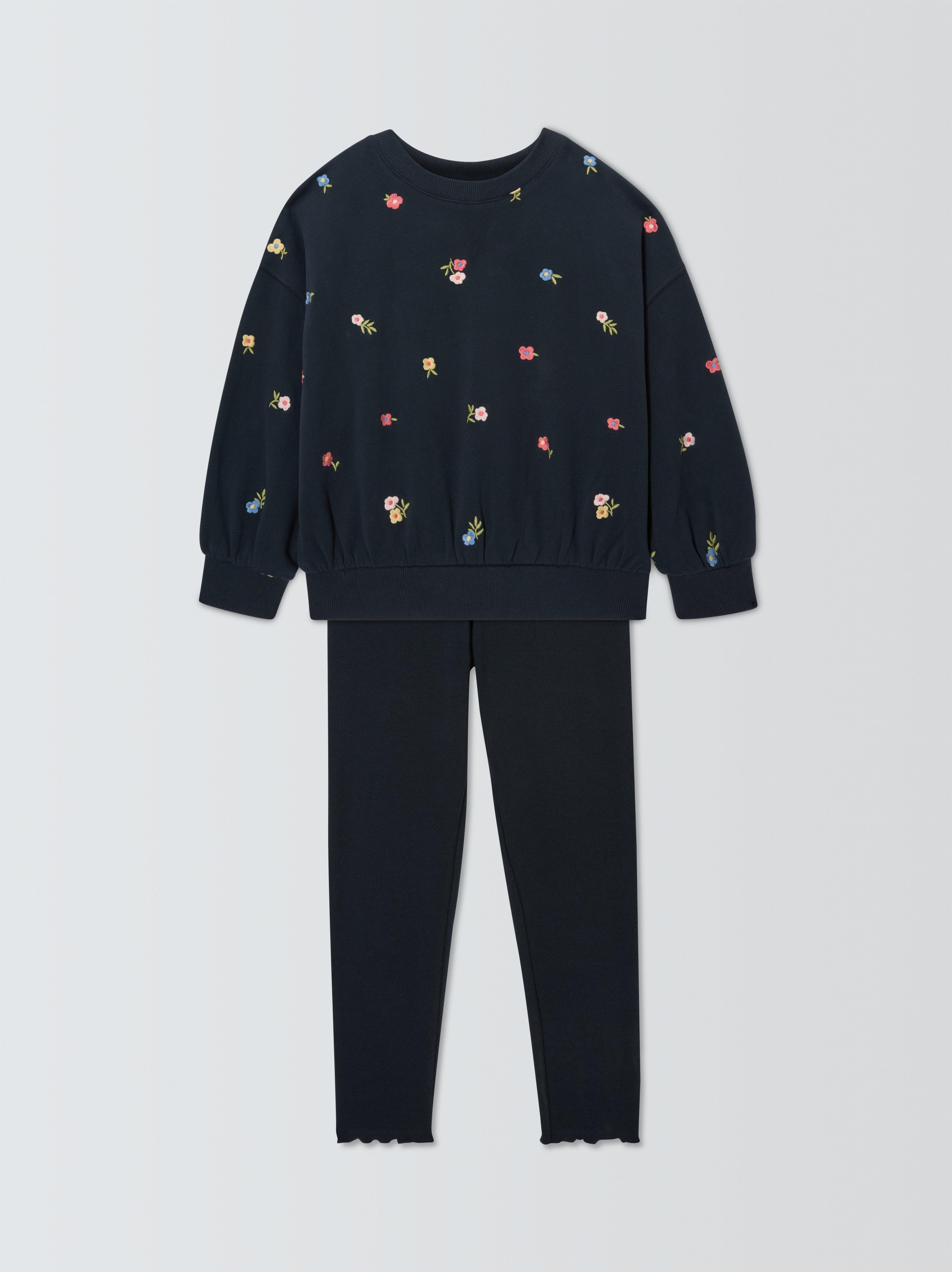 Product image 3 of 7, which shows John Lewis Kids' Embroidered Flowers Jersey Tracksuit, Blue, 6 years