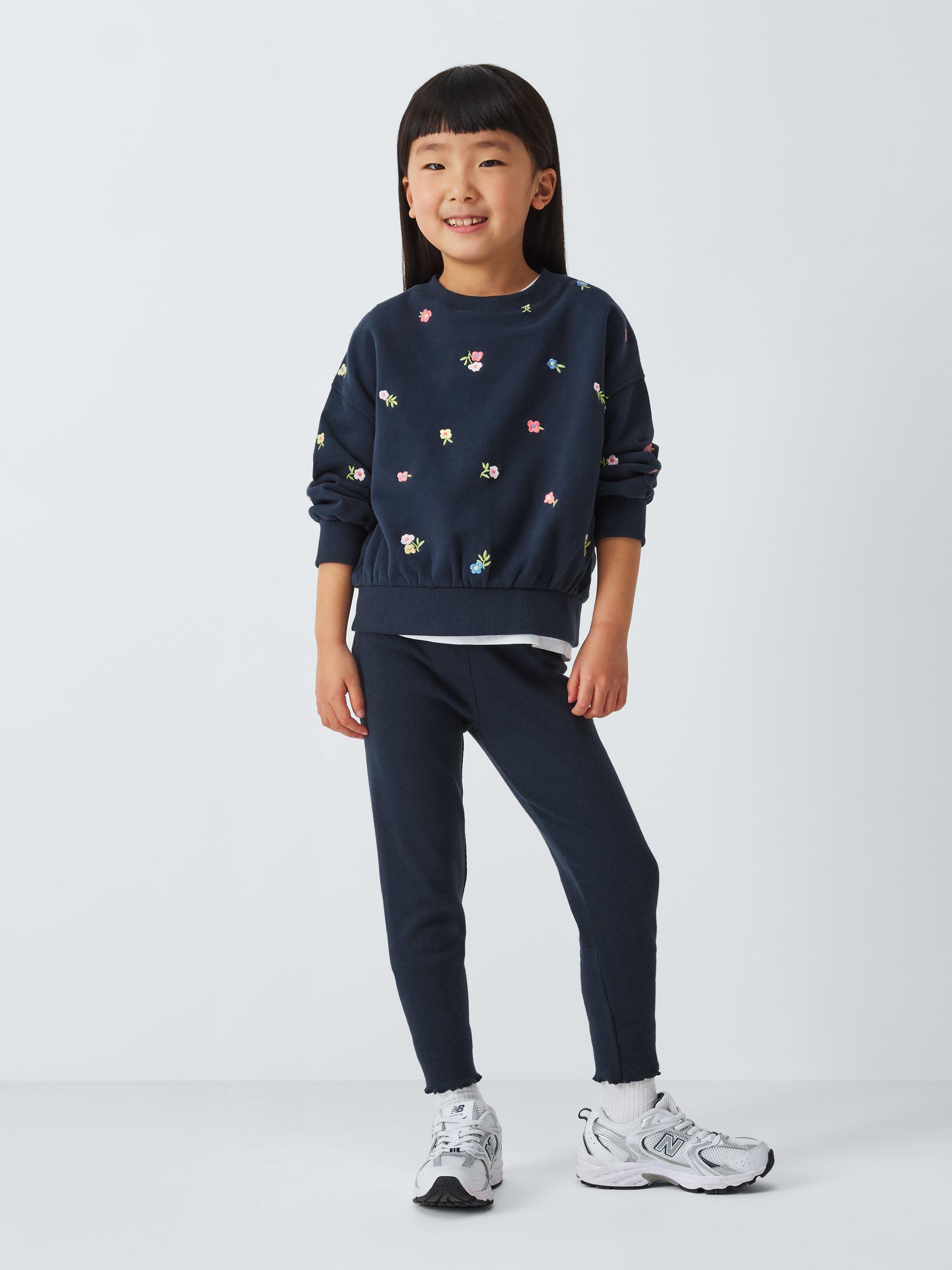 Product image 2 of 7, which shows John Lewis Kids' Embroidered Flowers Jersey Tracksuit, Blue, 6 years