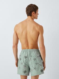 John Lewis Embroidered Palm Swim Shorts, Green - view 2, Green